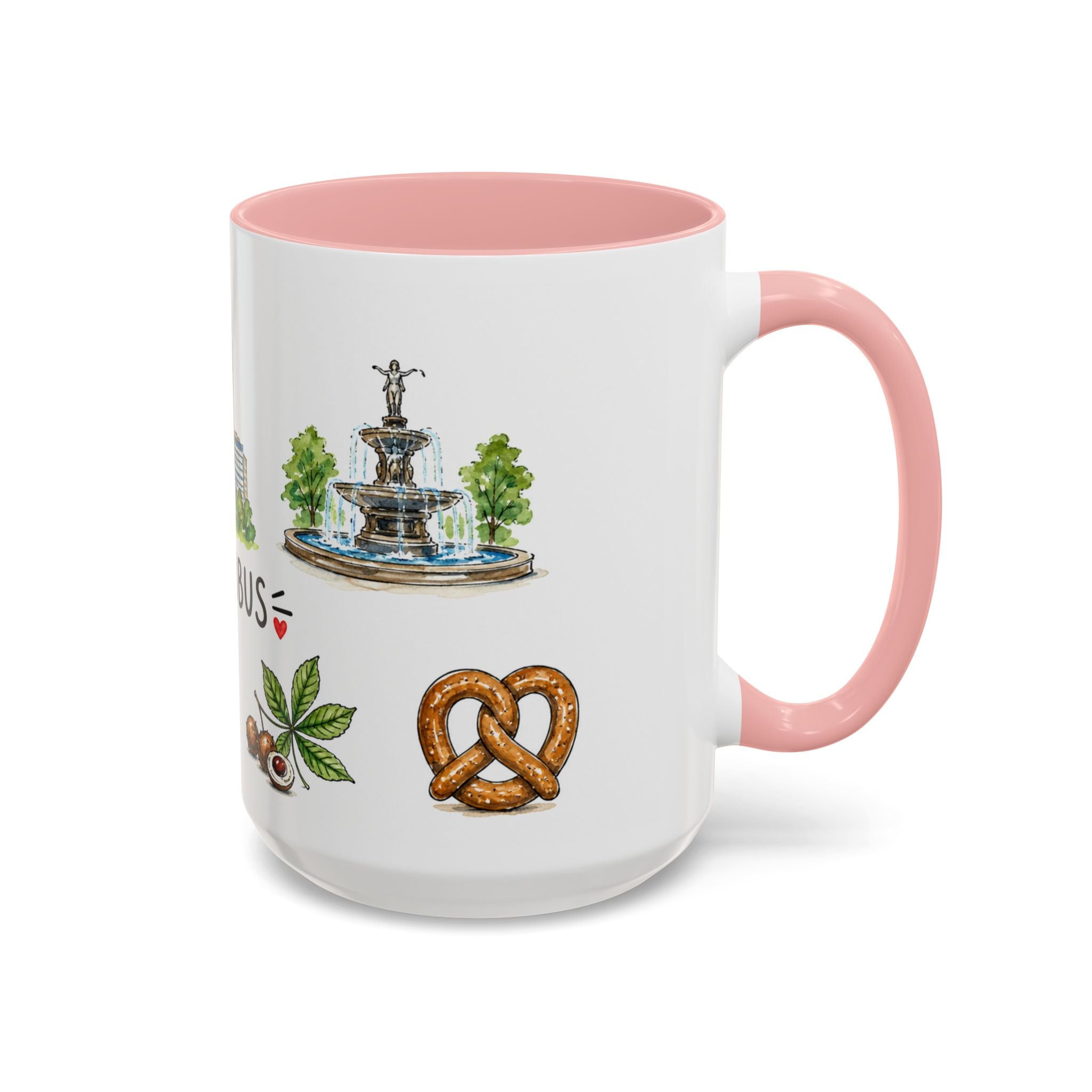 Columbus Illustrated Travel Mug | City Souvenir Accent Coffee Mug | 11oz 15oz Ceramic Cup