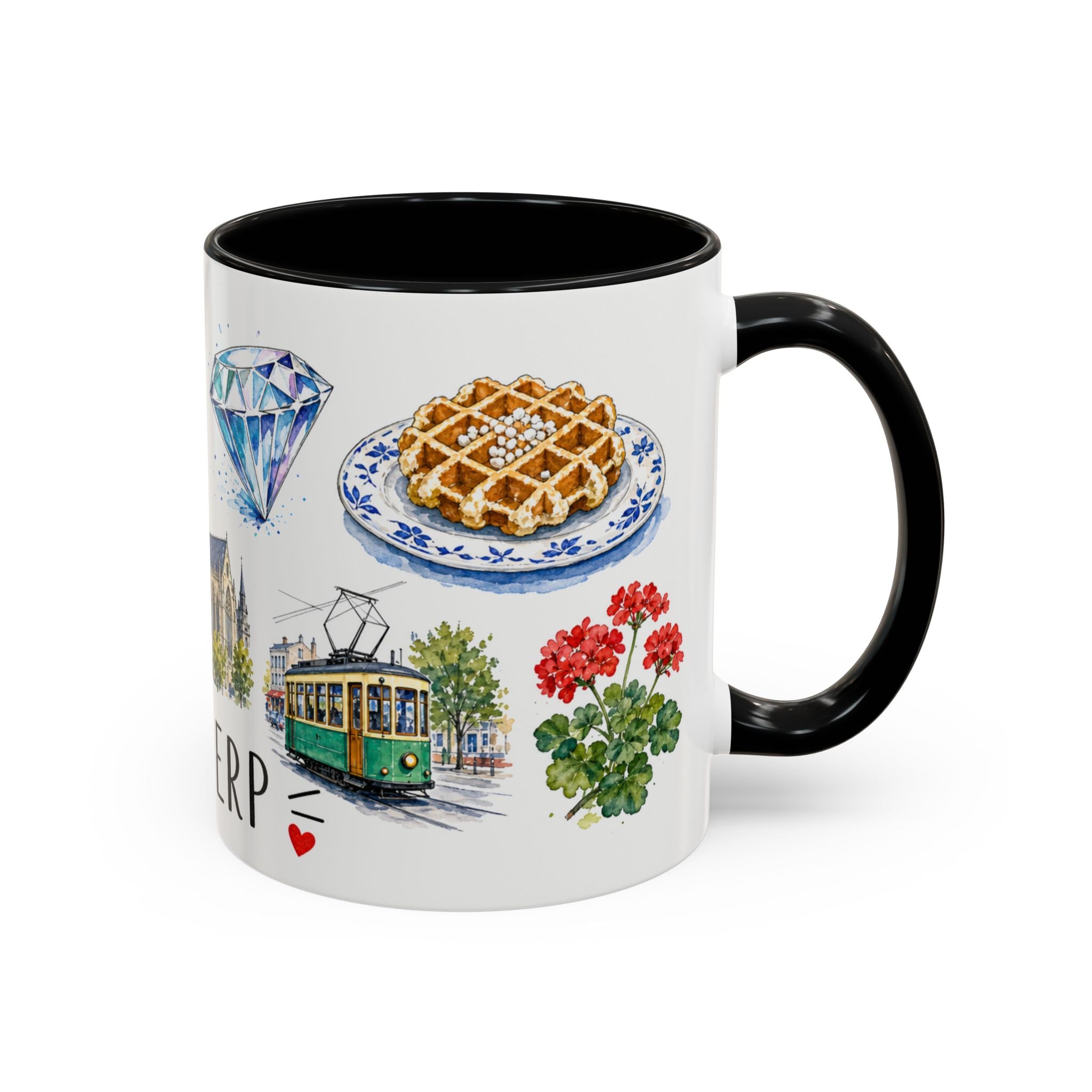 Antwerp Illustrated Travel Mug | City Souvenir Accent Coffee Mug | 11oz 15oz Ceramic Cup