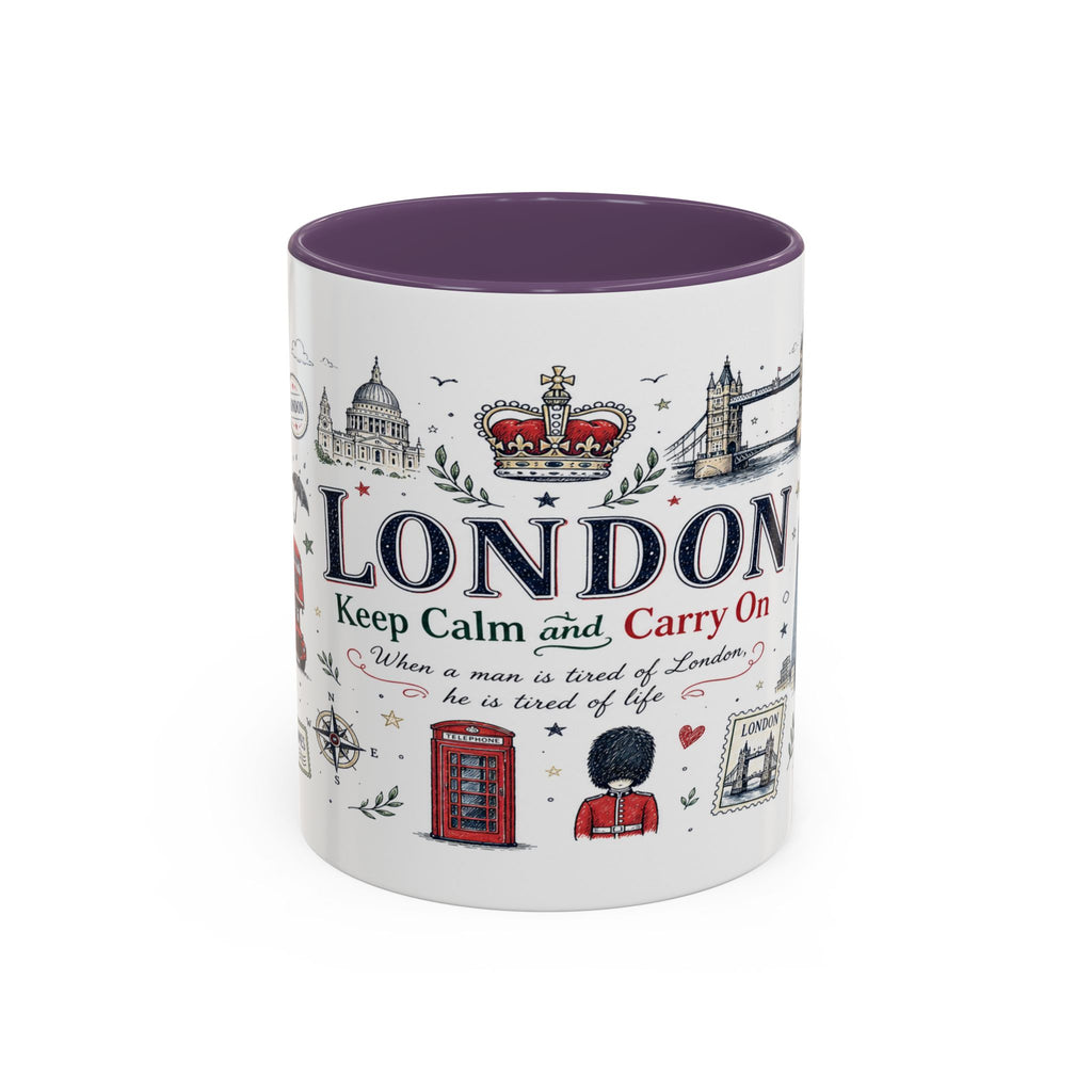 London Coffee Mug | England Souvenir Travel Gift | Accent Color Ceramic 11oz 15oz