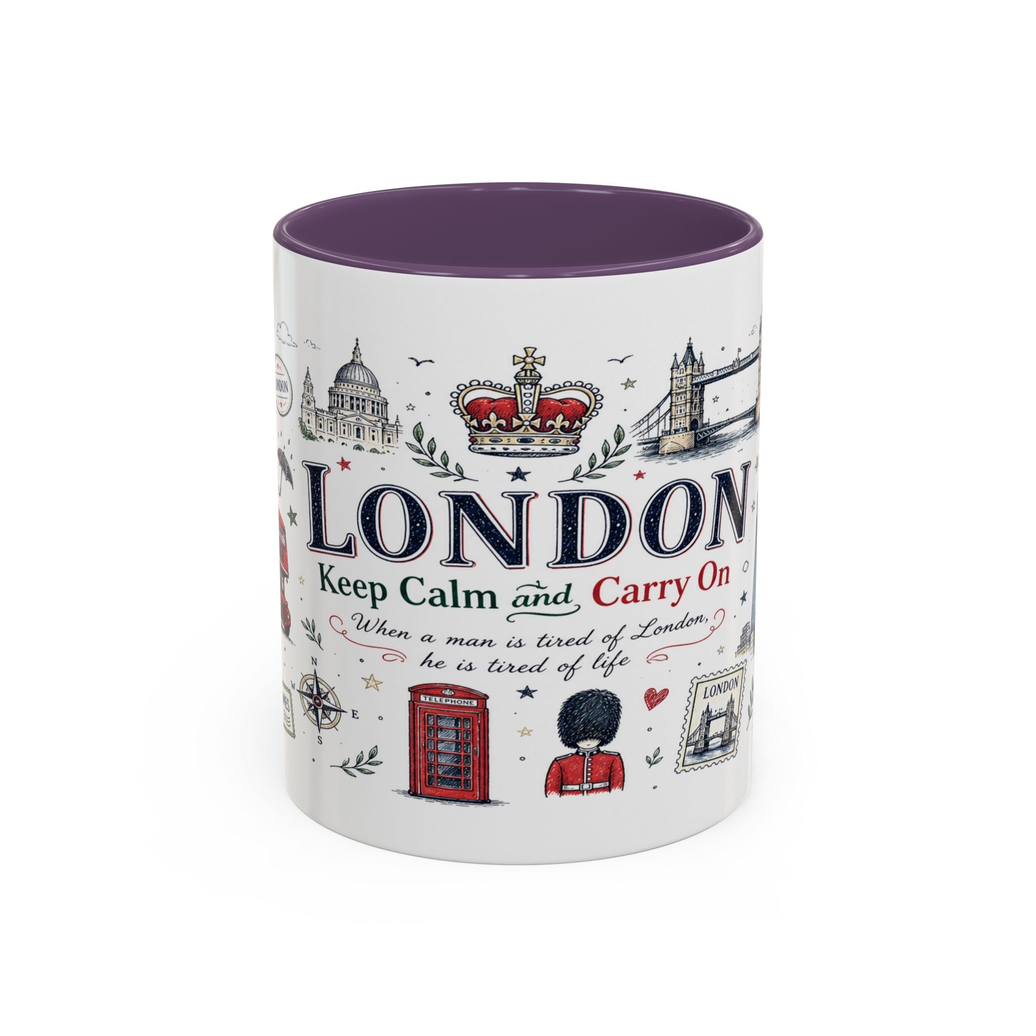 London Coffee Mug | England Souvenir Travel Gift | Accent Color Ceramic 11oz 15oz