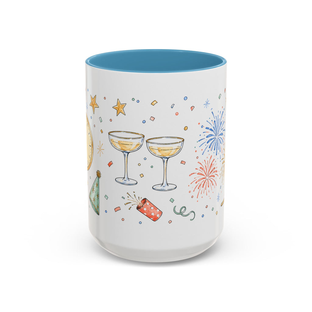New Year Mug | Midnight Clock Toast Watercolor Celebration Gift | Accent Cup 11oz 15oz
