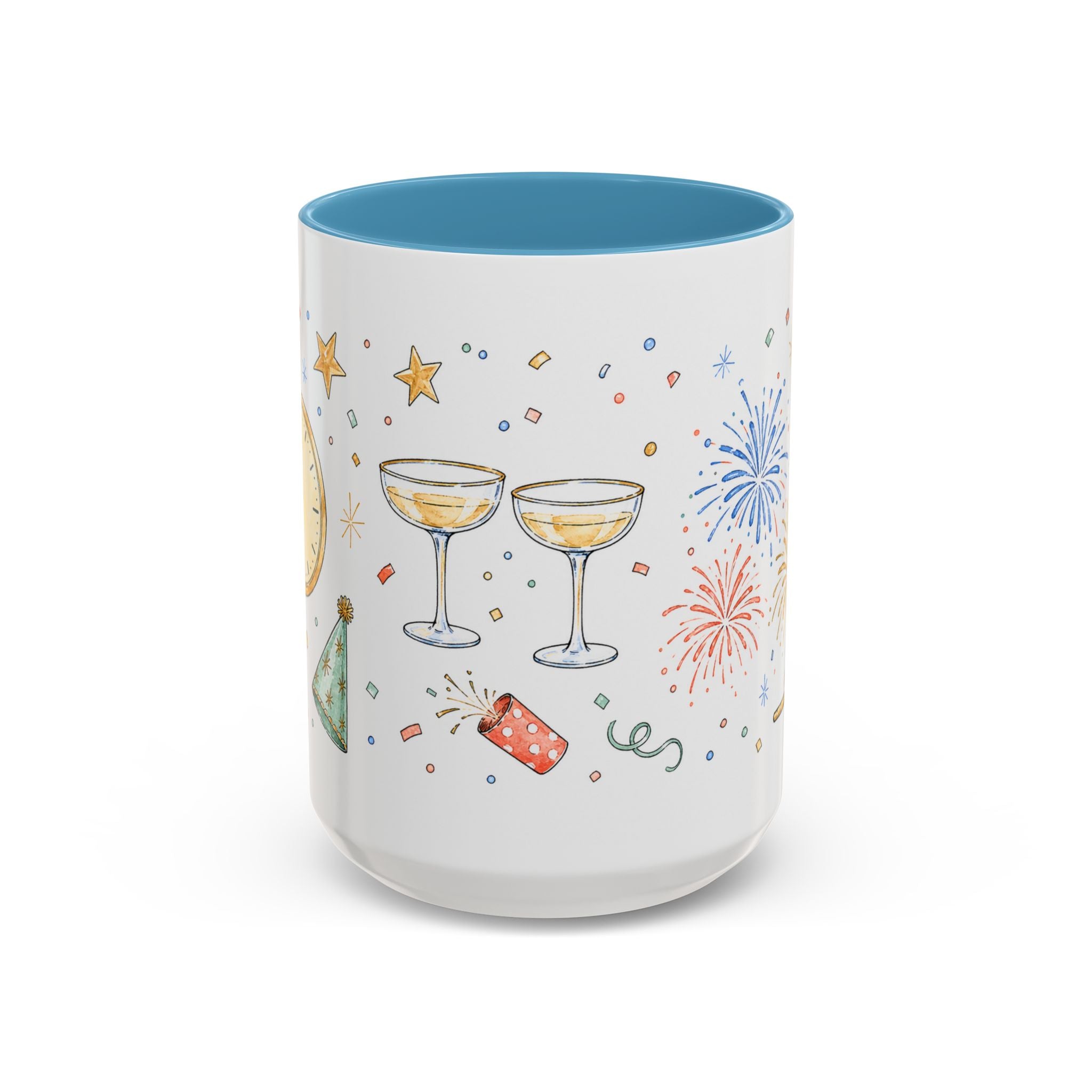 New Year Mug | Midnight Clock Toast Watercolor Celebration Gift | Accent Cup 11oz 15oz
