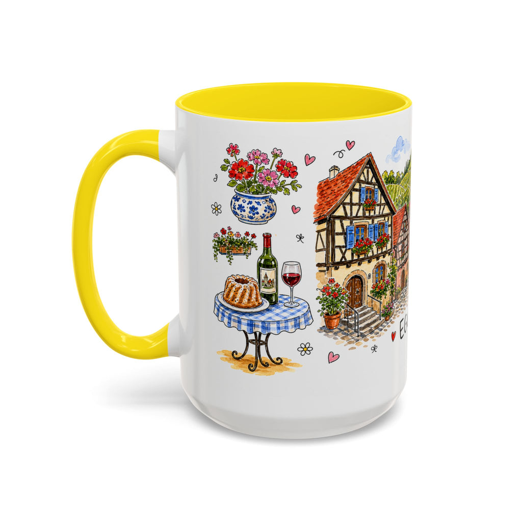 Eguisheim Illustrated Travel Mug | Alsace France Souvenir Accent Coffee Mug | 11oz 15oz Ceramic Cup