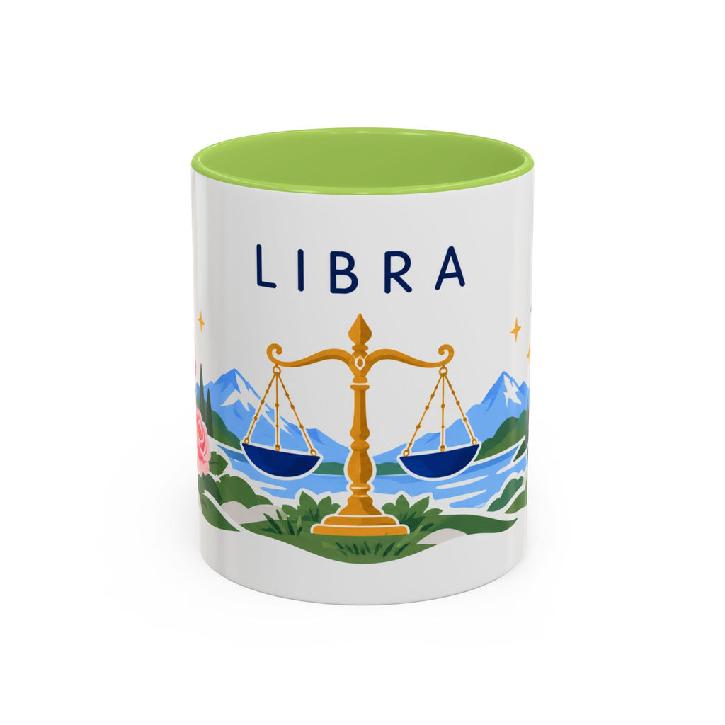 Libra Zodiac Coffee Mug | Scales and Rose Design | Astrology Birthday Gift | 11 oz 15 oz Ceramic Accent Mug