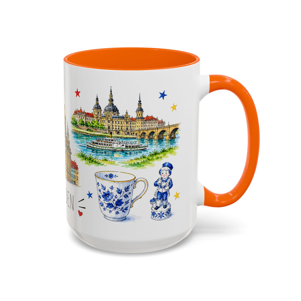 Dresden Illustrated Travel Mug | City Souvenir Accent Coffee Mug | 11oz 15oz Ceramic Cup