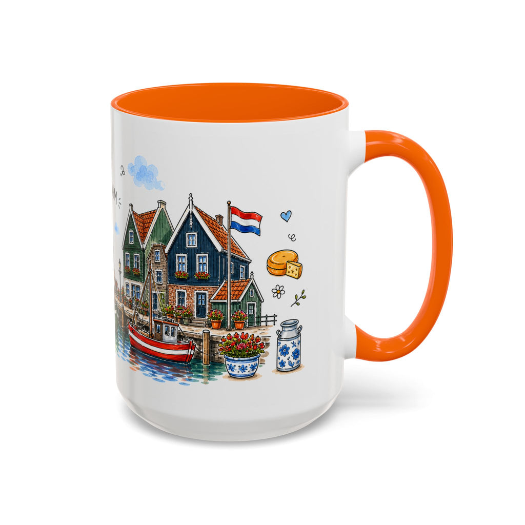 Volendam Illustrated Travel Mug | Netherlands Souvenir Accent Coffee Mug | 11oz 15oz Ceramic Cup