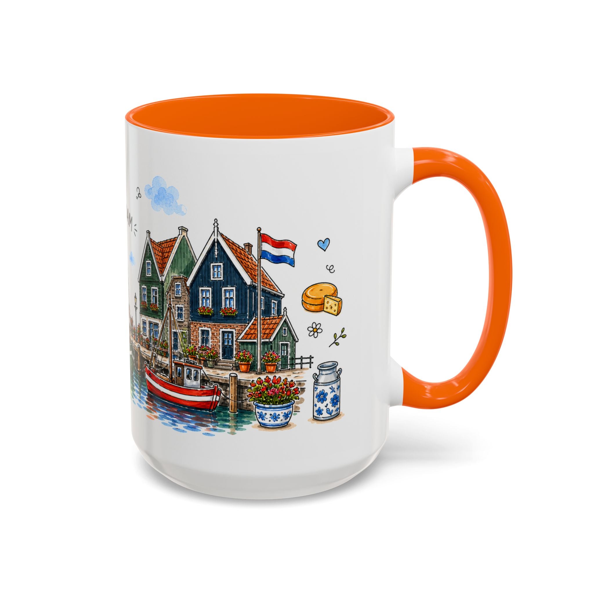 Volendam Illustrated Travel Mug | Netherlands Souvenir Accent Coffee Mug | 11oz 15oz Ceramic Cup