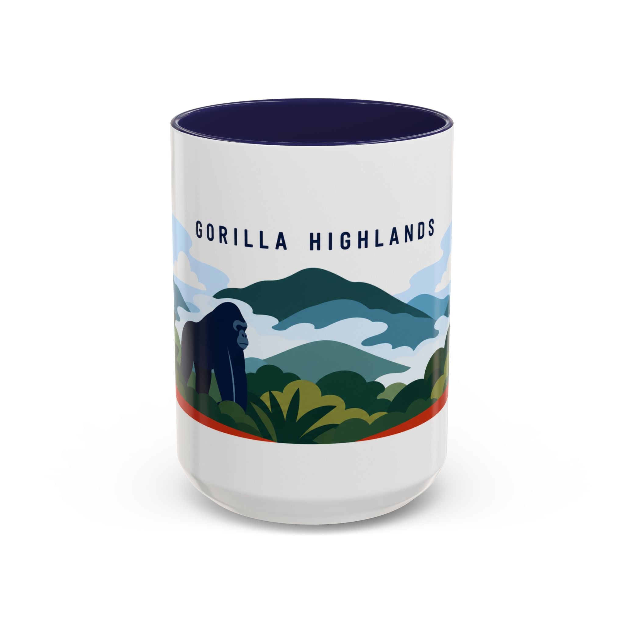 Gorilla Highlands Coffee Mug | Travel Destination Souvenir Gift | Accent Color Ceramic 11oz 15oz