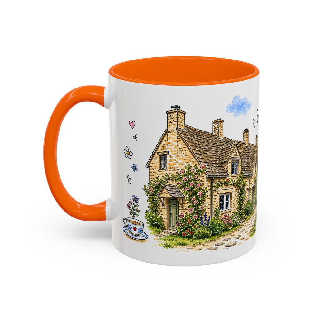 Bibury Illustrated Travel Mug | England Souvenir Accent Coffee Mug | 11oz 15oz Ceramic Cup