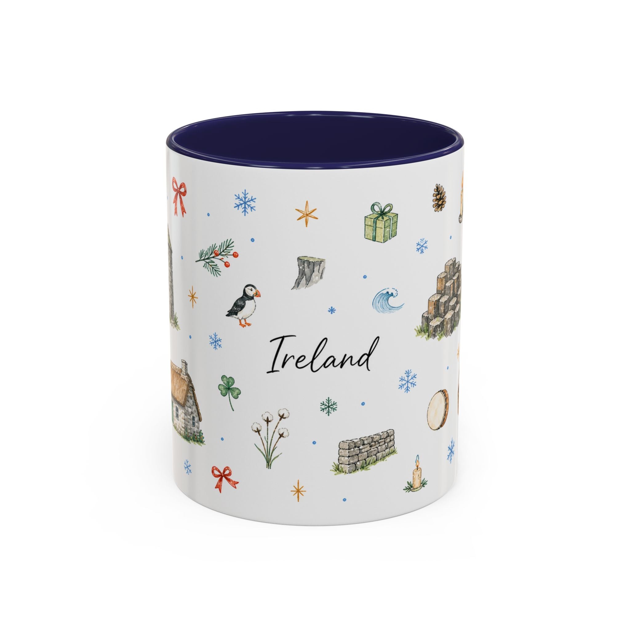 Ireland Christmas Mug | Watercolor Travel Souvenir | Holiday Gift | Accent Ceramic Coffee Cup 11oz 15oz