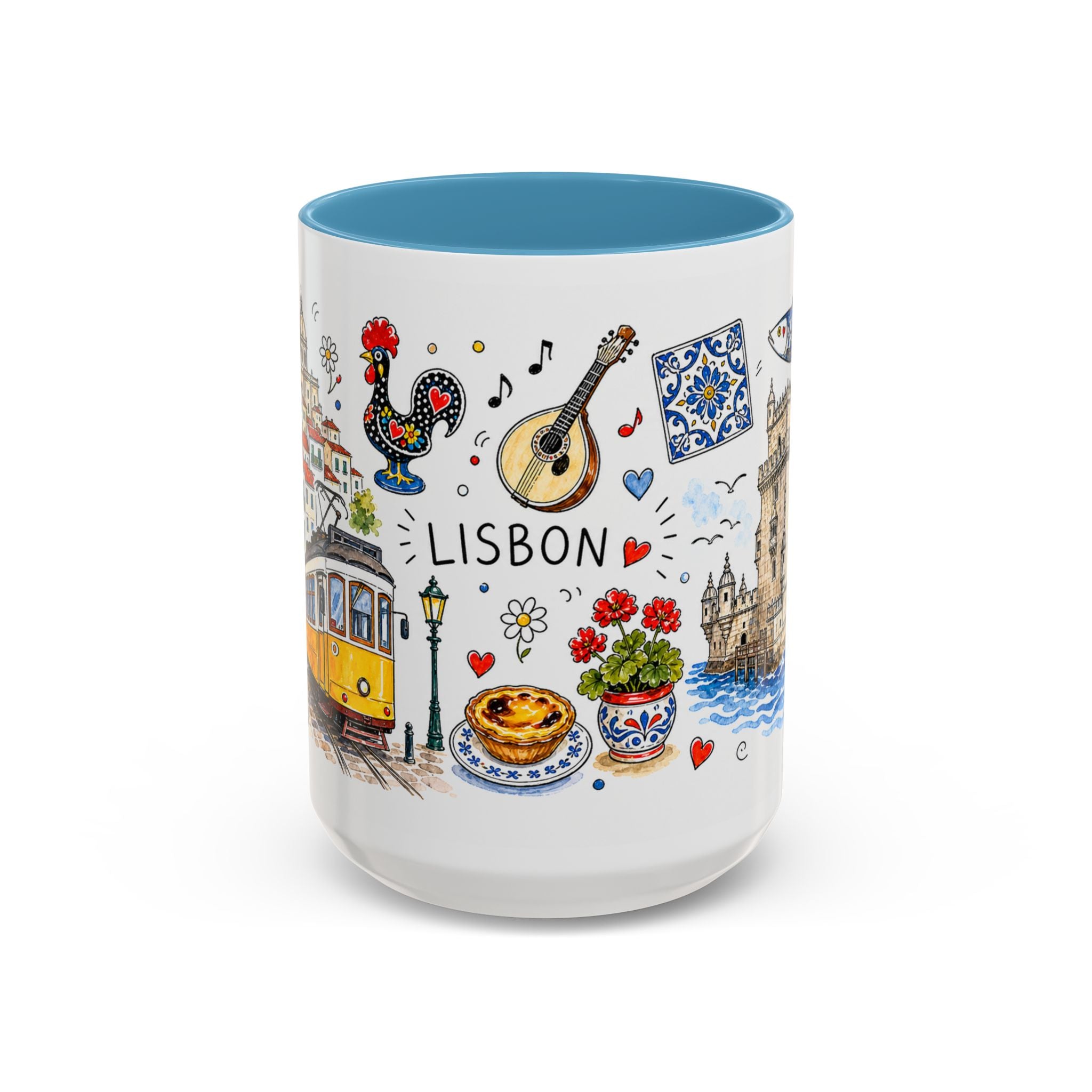 Lisbon Travel Mug | European City Souvenir Accent Coffee Mug | 11oz 15oz Ceramic Cup