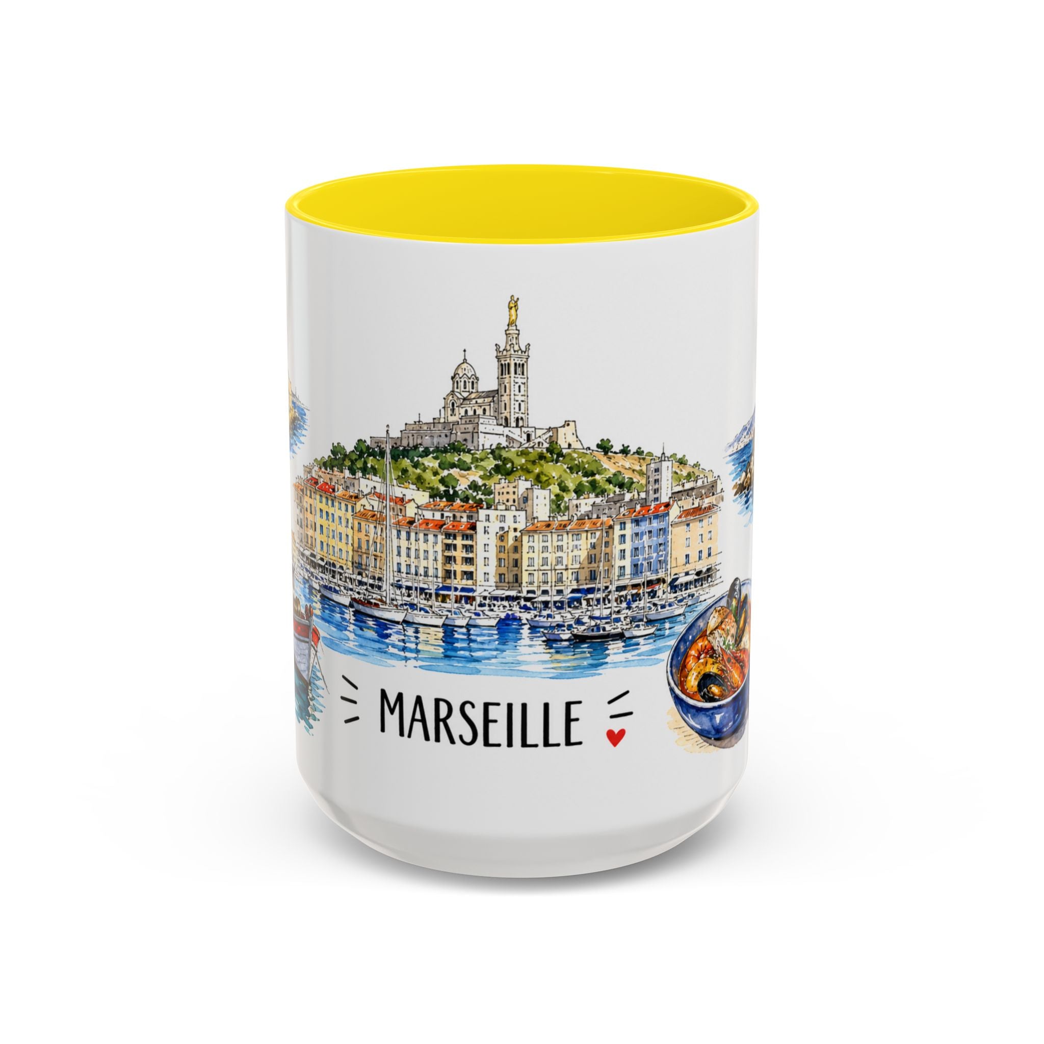 Marseille Illustrated Travel Mug | City Souvenir Accent Coffee Mug | 11oz 15oz Ceramic Cup