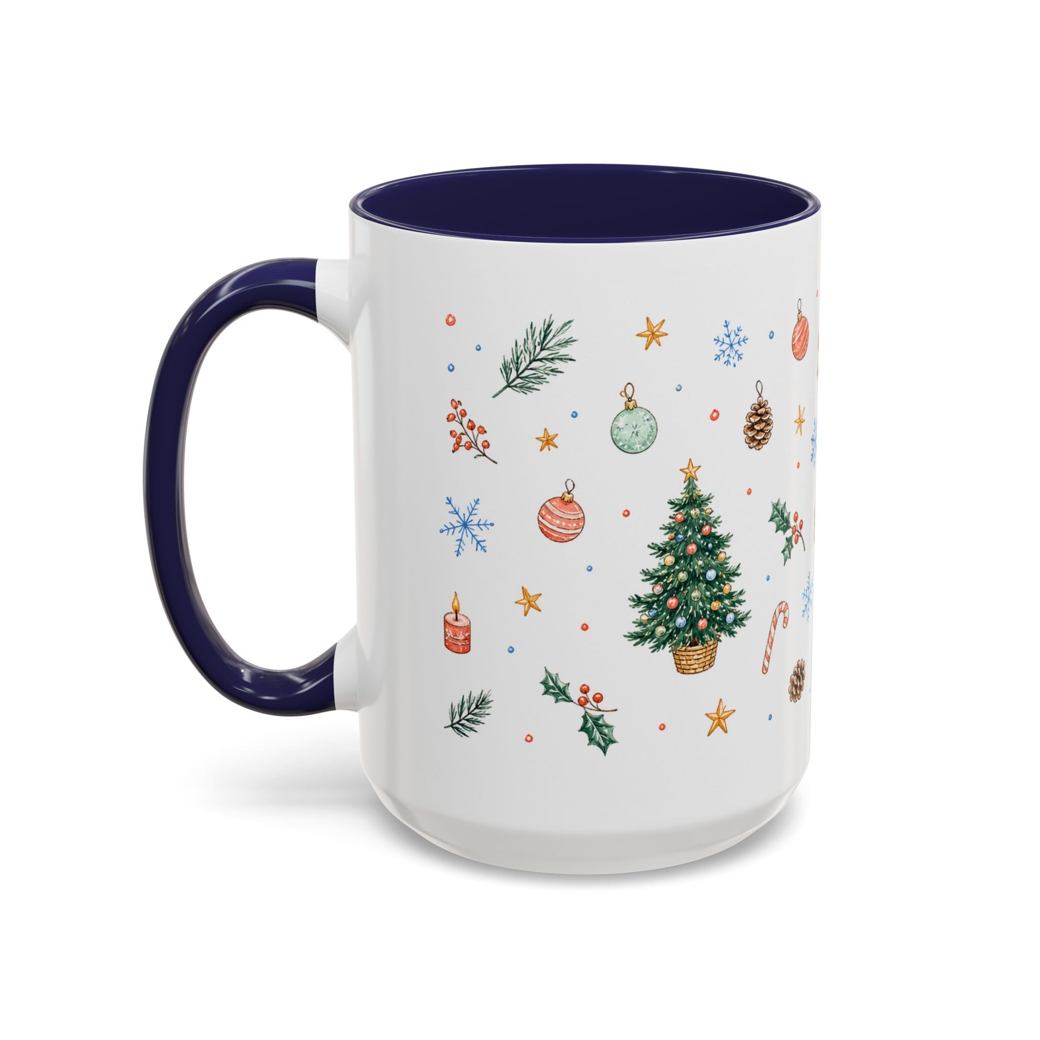 Christmas Mug | Watercolor Tree Gifts Wreath Holiday Cup | Accent Coffee Mug 11oz 15oz