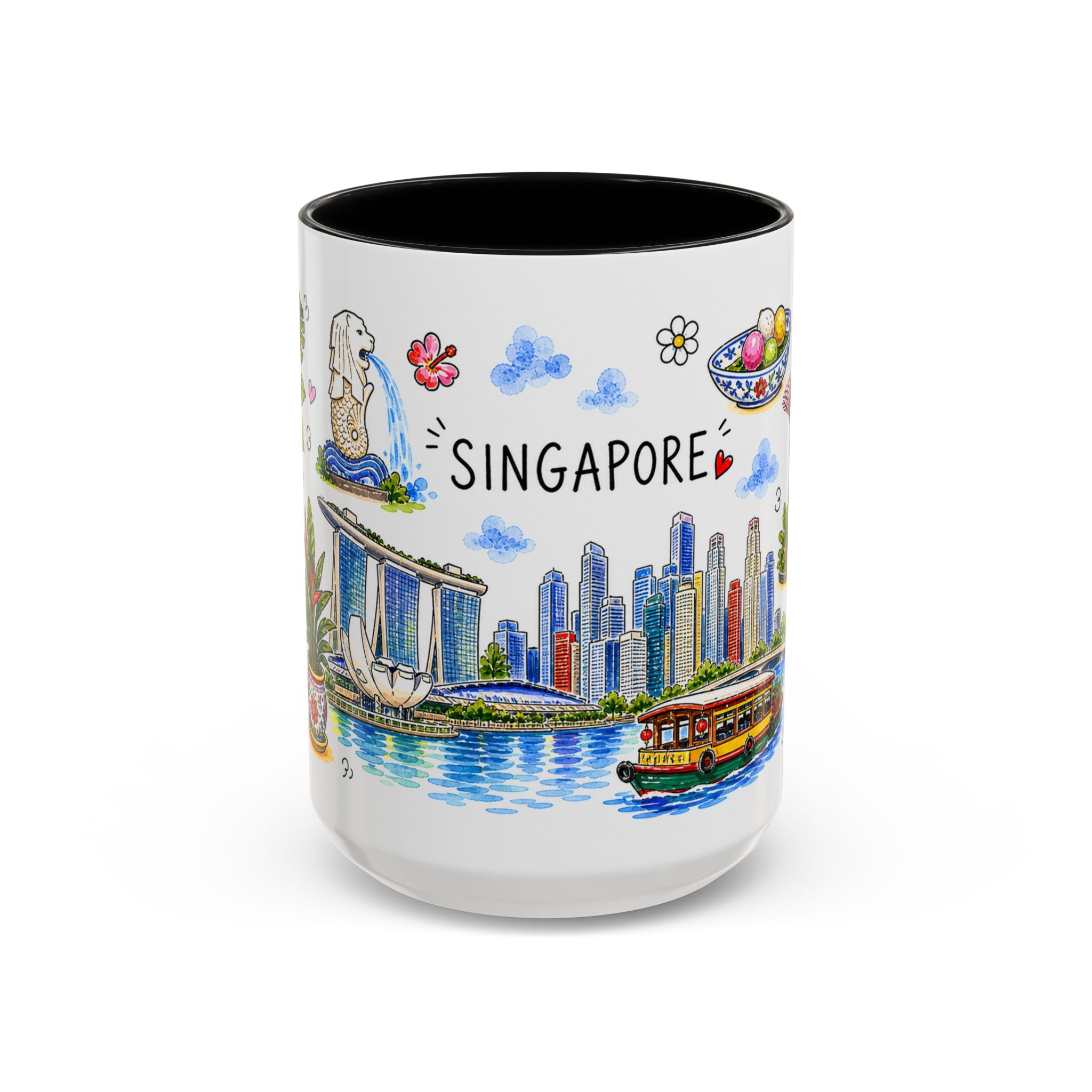 Singapore Illustrated Travel Mug | City Souvenir Accent Coffee Mug | 11oz 15oz Ceramic Cup