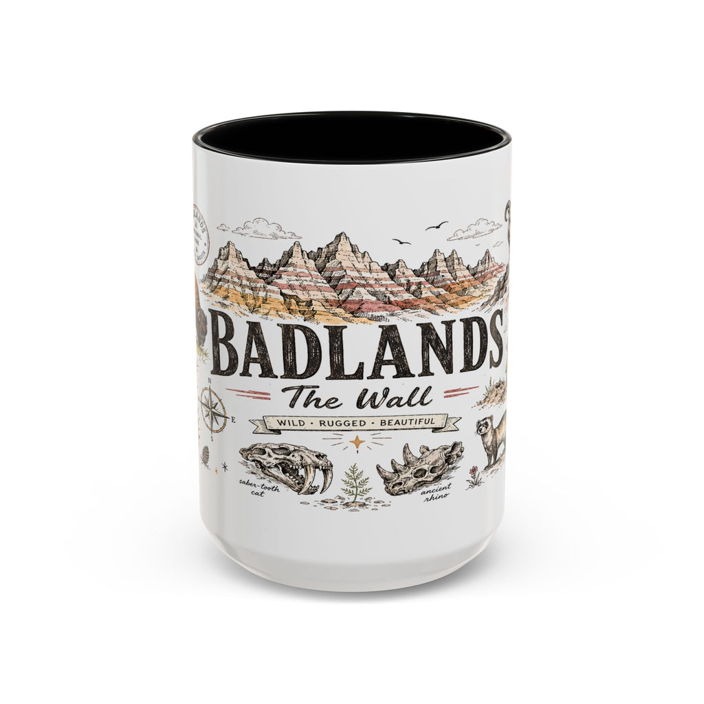 Badlands National Park Coffee Mug | South Dakota Prairie Fossil Hiking Gift | Accent Color Ceramic 11oz 15oz