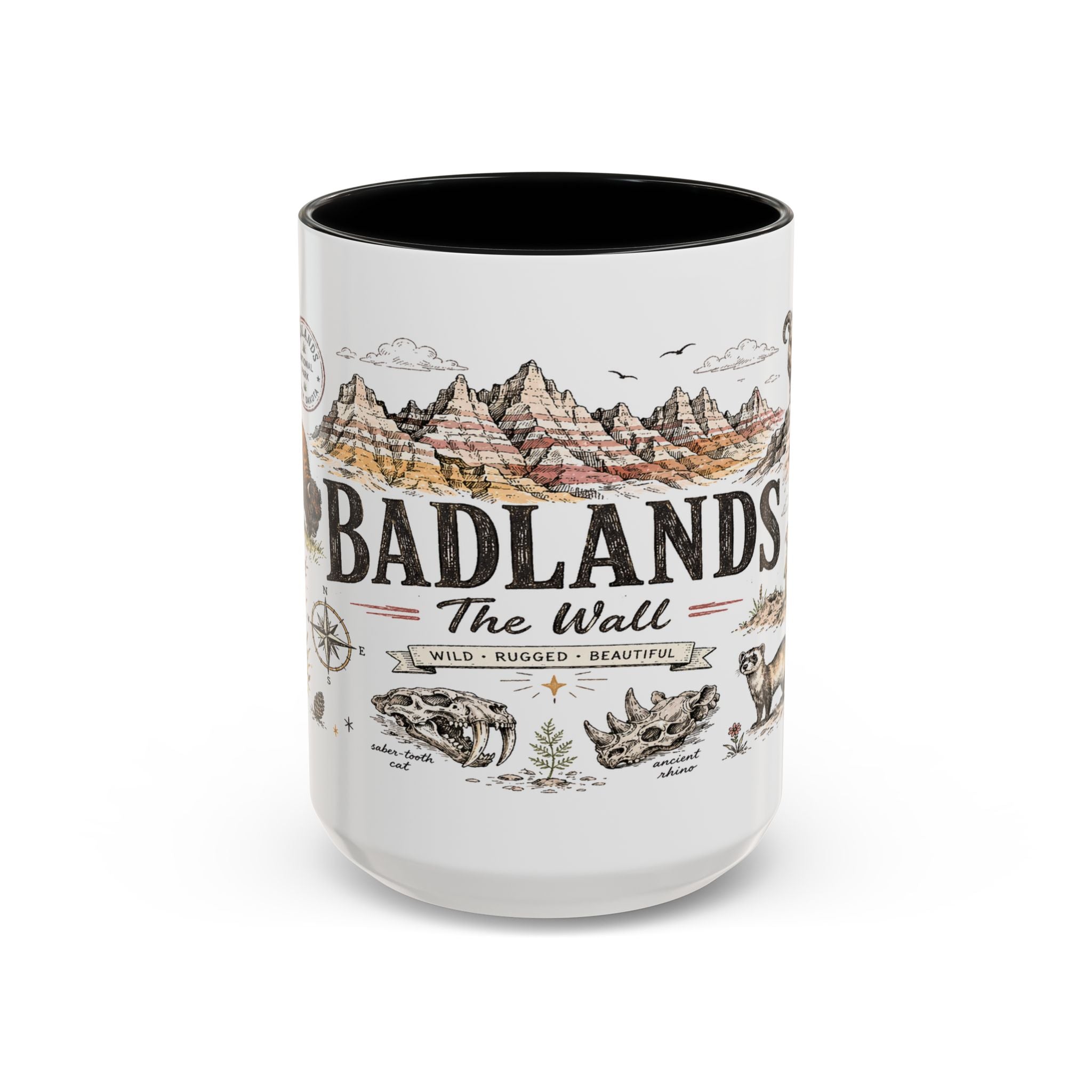 Badlands National Park Coffee Mug | South Dakota Prairie Fossil Hiking Gift | Accent Color Ceramic 11oz 15oz
