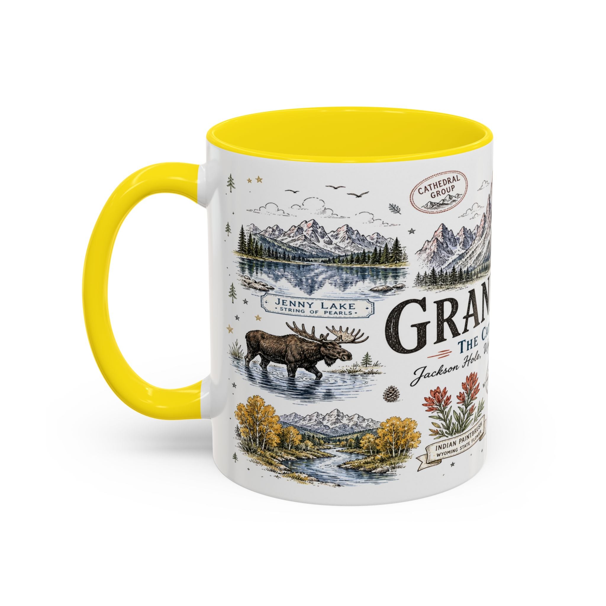 Grand Teton Coffee Mug | National Park Hiking Wyoming Gift | Accent Color Ceramic 11oz 15oz