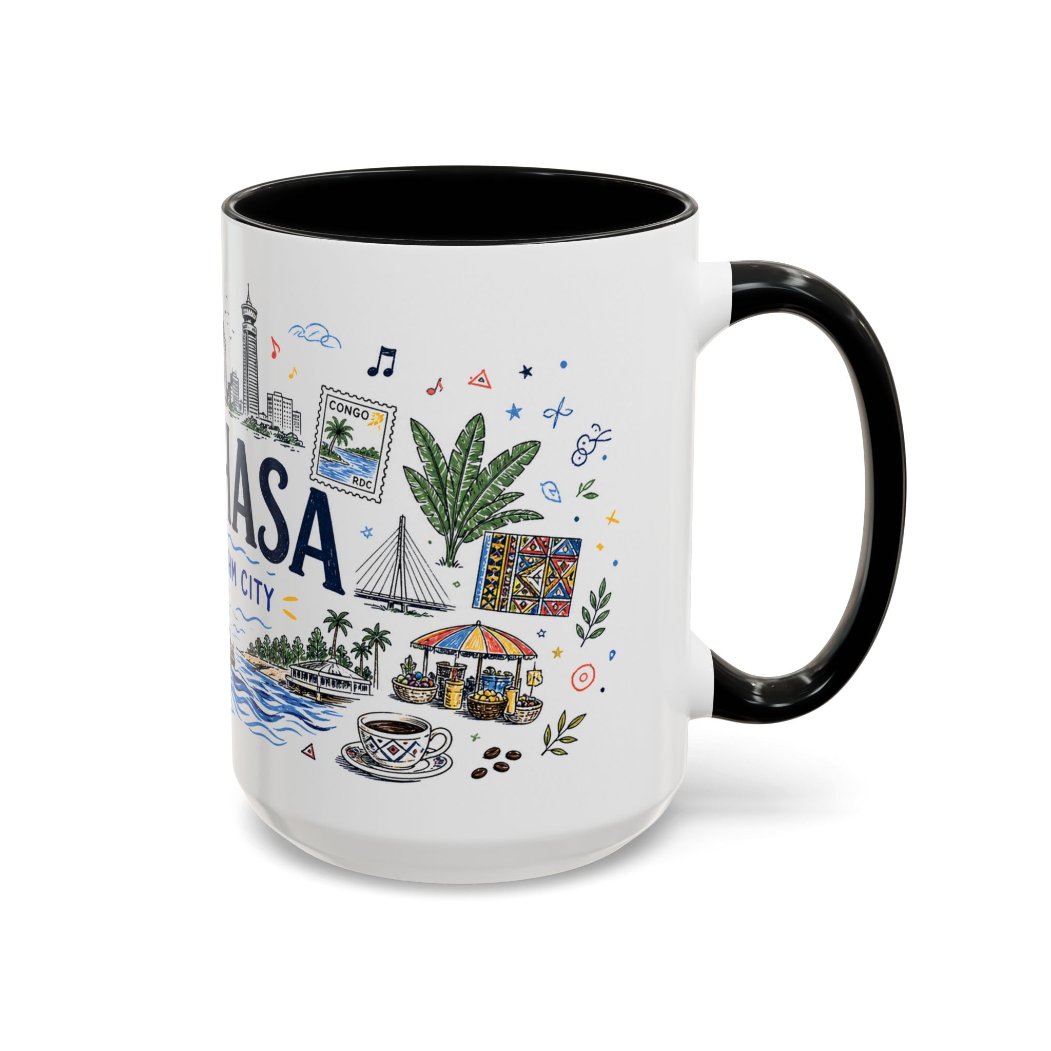 Kinshasa Coffee Mug | DR Congo Souvenir Travel Gift | Accent Color Ceramic 11oz 15oz