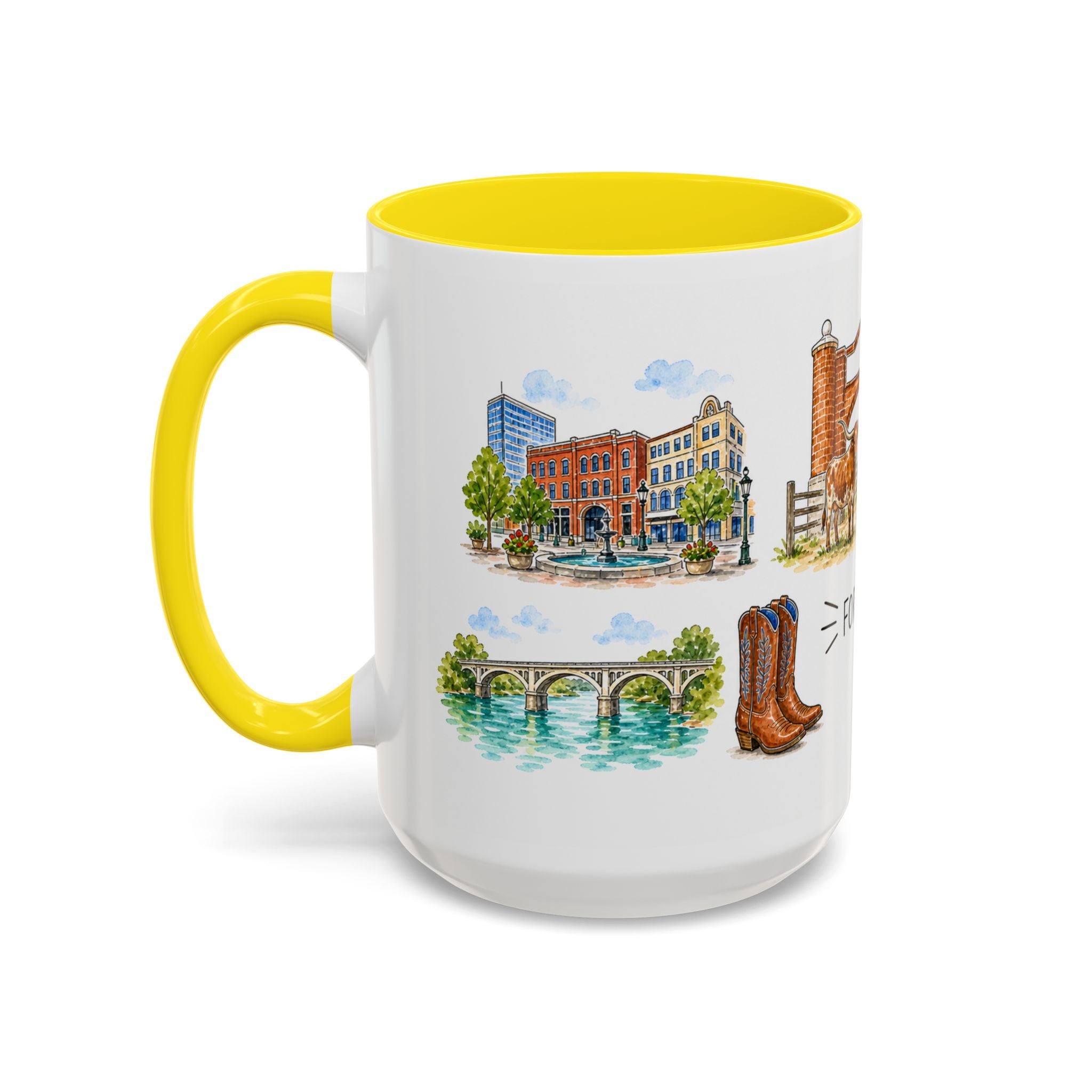 Fort Worth Illustrated Travel Mug | City Souvenir Accent Coffee Mug | 11oz 15oz Ceramic Cup