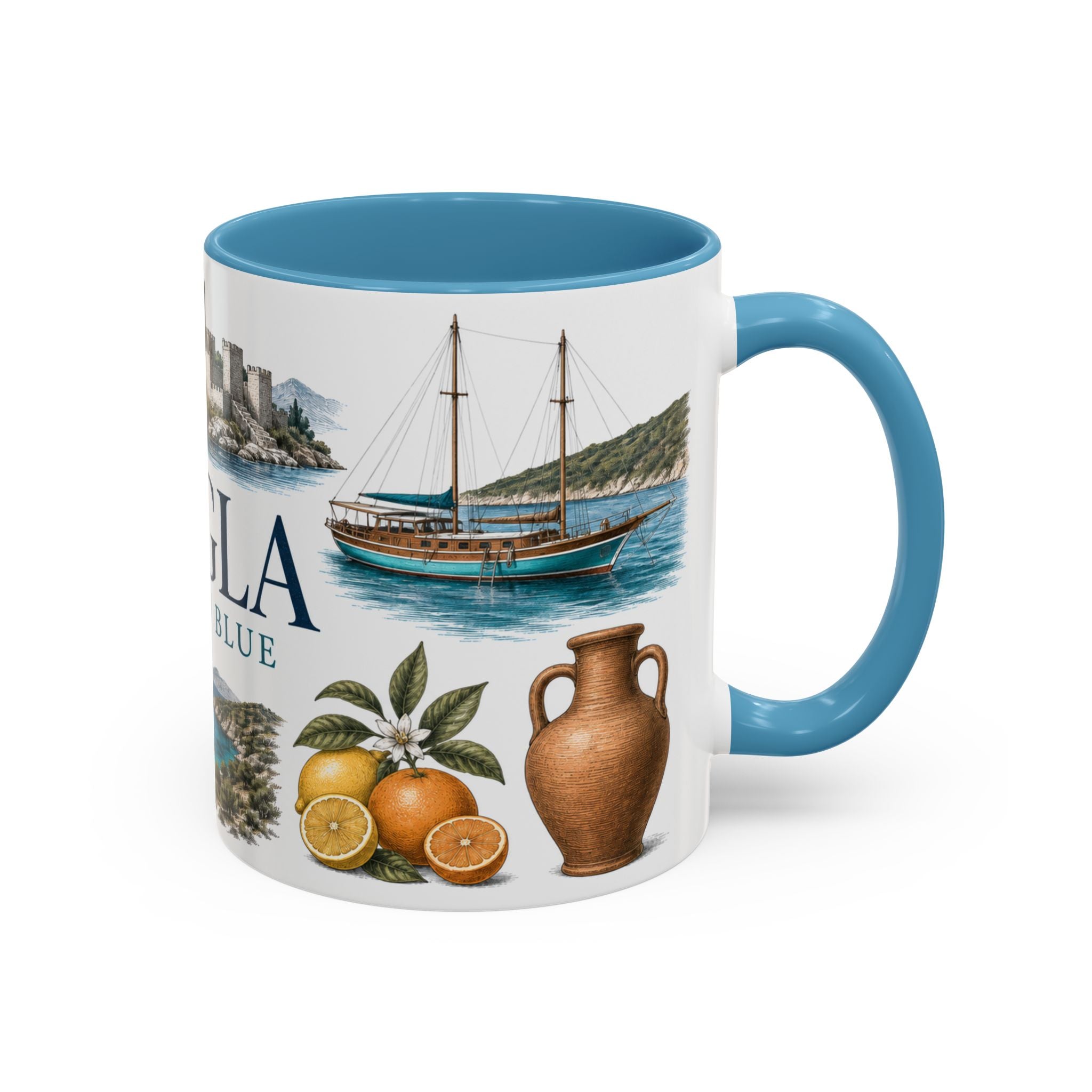 Mugla Coffee Mug | Turkey Travel Souvenir | Vintage Illustrated City Gift | 11 oz 15 oz Accent Mug