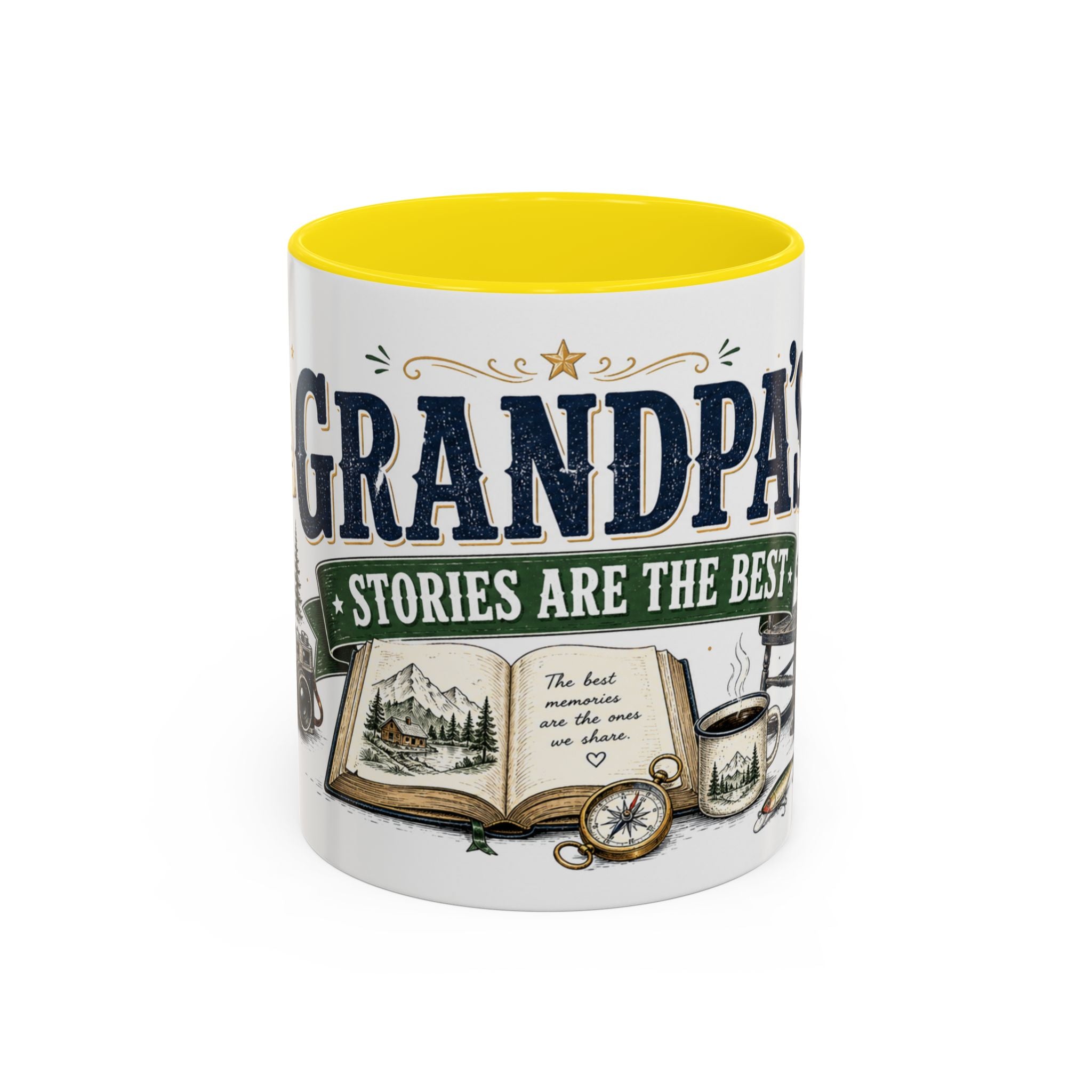 Grandpa's Stories Are The Best Coffee Mug | Gift From Grandkids | Accent Color Ceramic 11oz 15oz