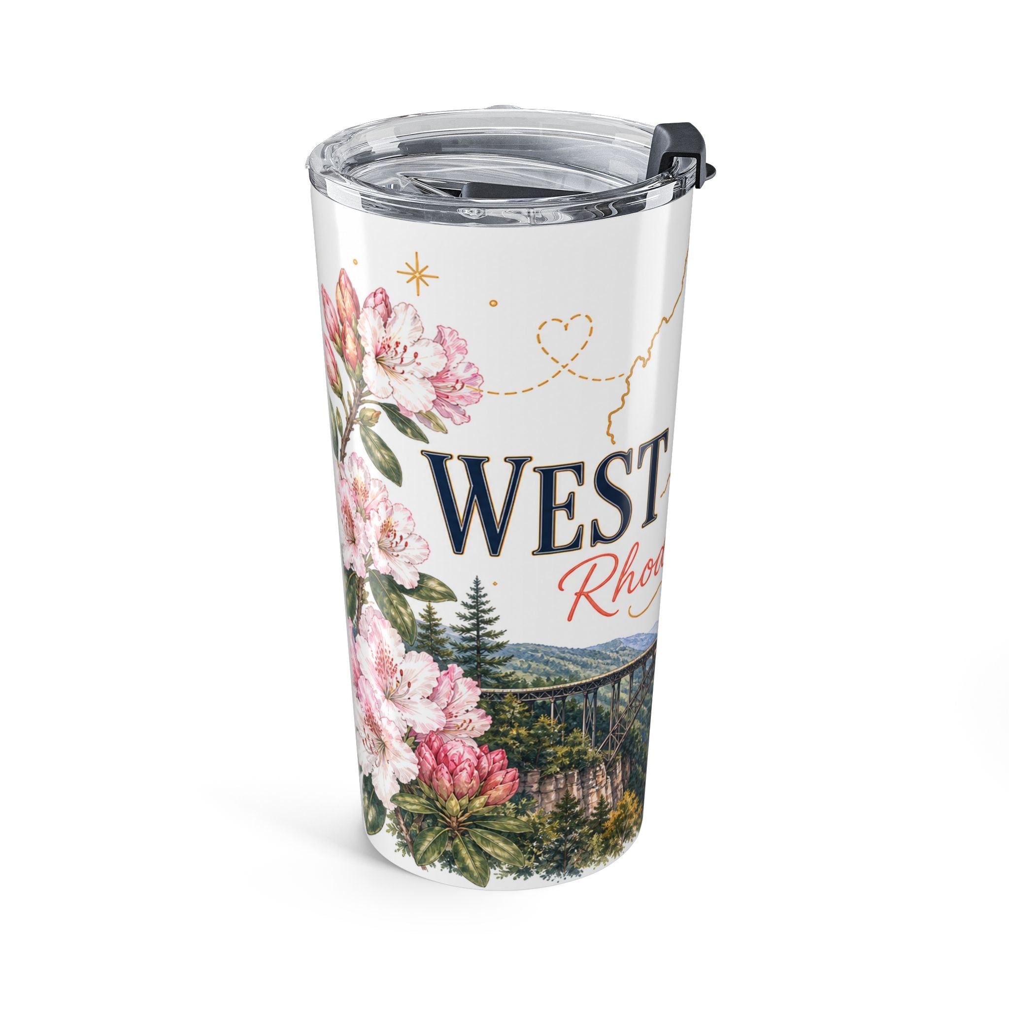 West Virginia State Flower 20oz Tumbler | Rhododendron Botanical State Flower Gift | Insulated Stainless Steel Travel Cup