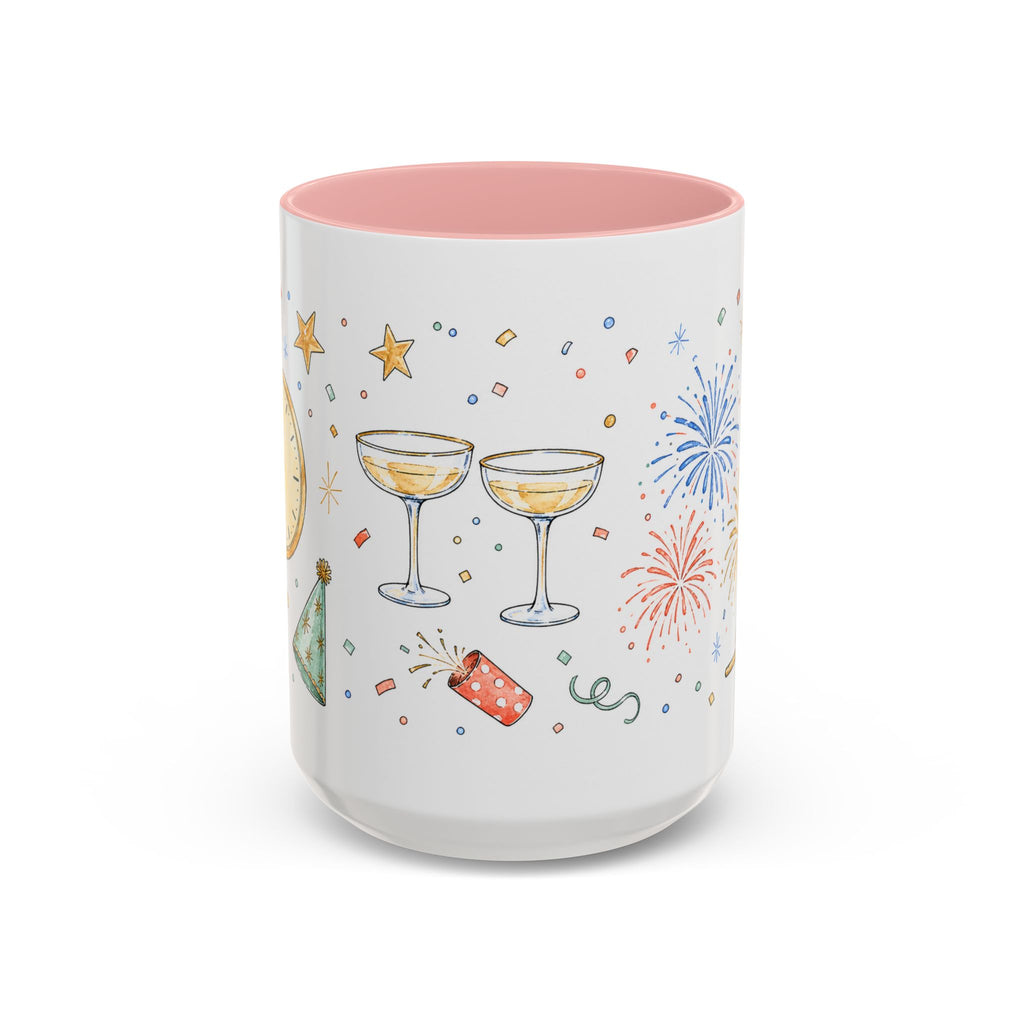 New Year Mug | Midnight Clock Toast Watercolor Celebration Gift | Accent Cup 11oz 15oz