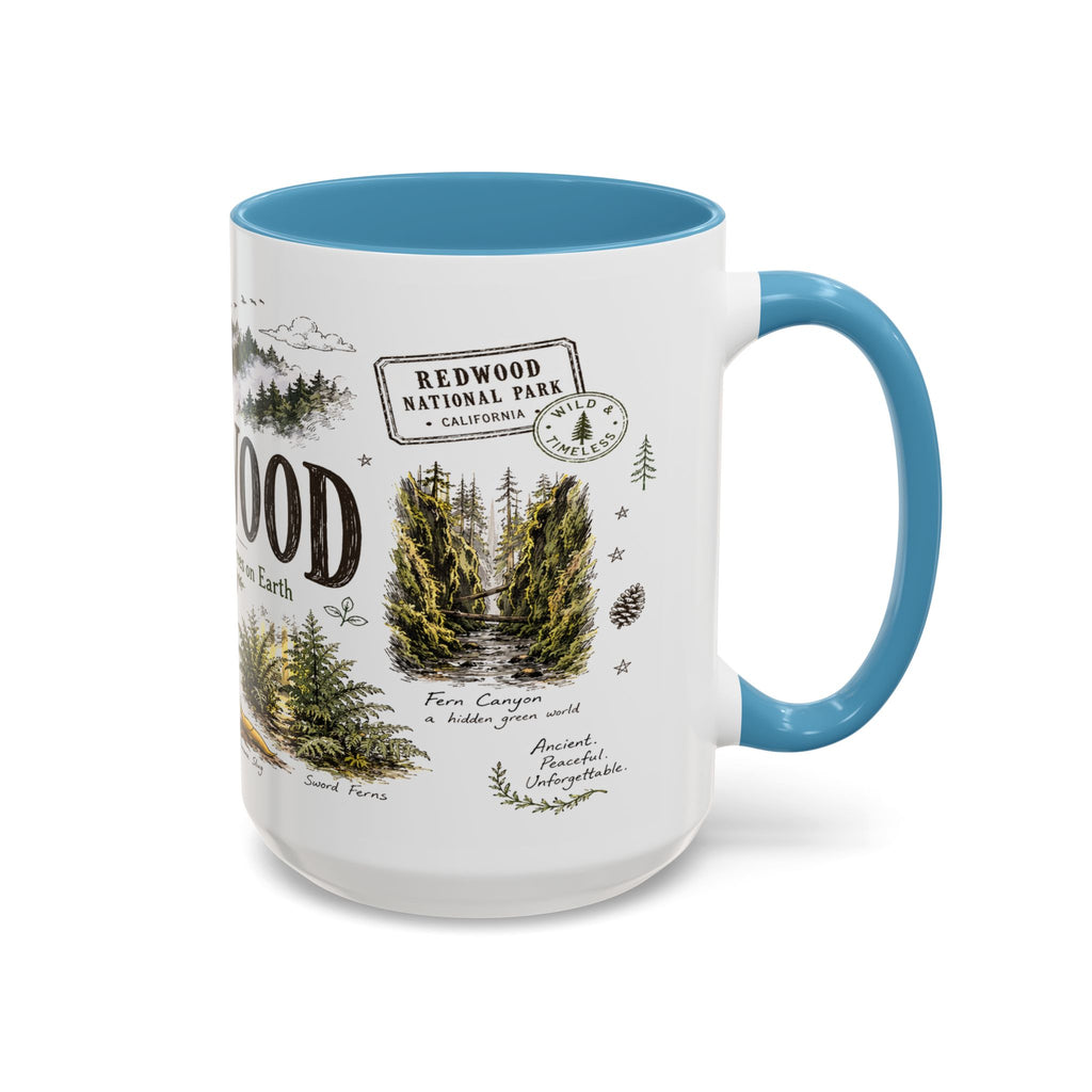 Redwood National Park Coffee Mug | California Coastal Forest Hiking Gift | Accent Color Ceramic 11oz 15oz
