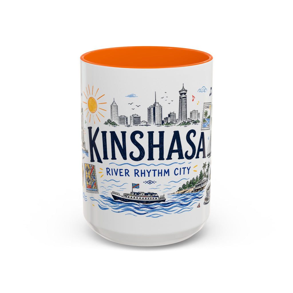 Kinshasa Coffee Mug | DR Congo Souvenir Travel Gift | Accent Color Ceramic 11oz 15oz