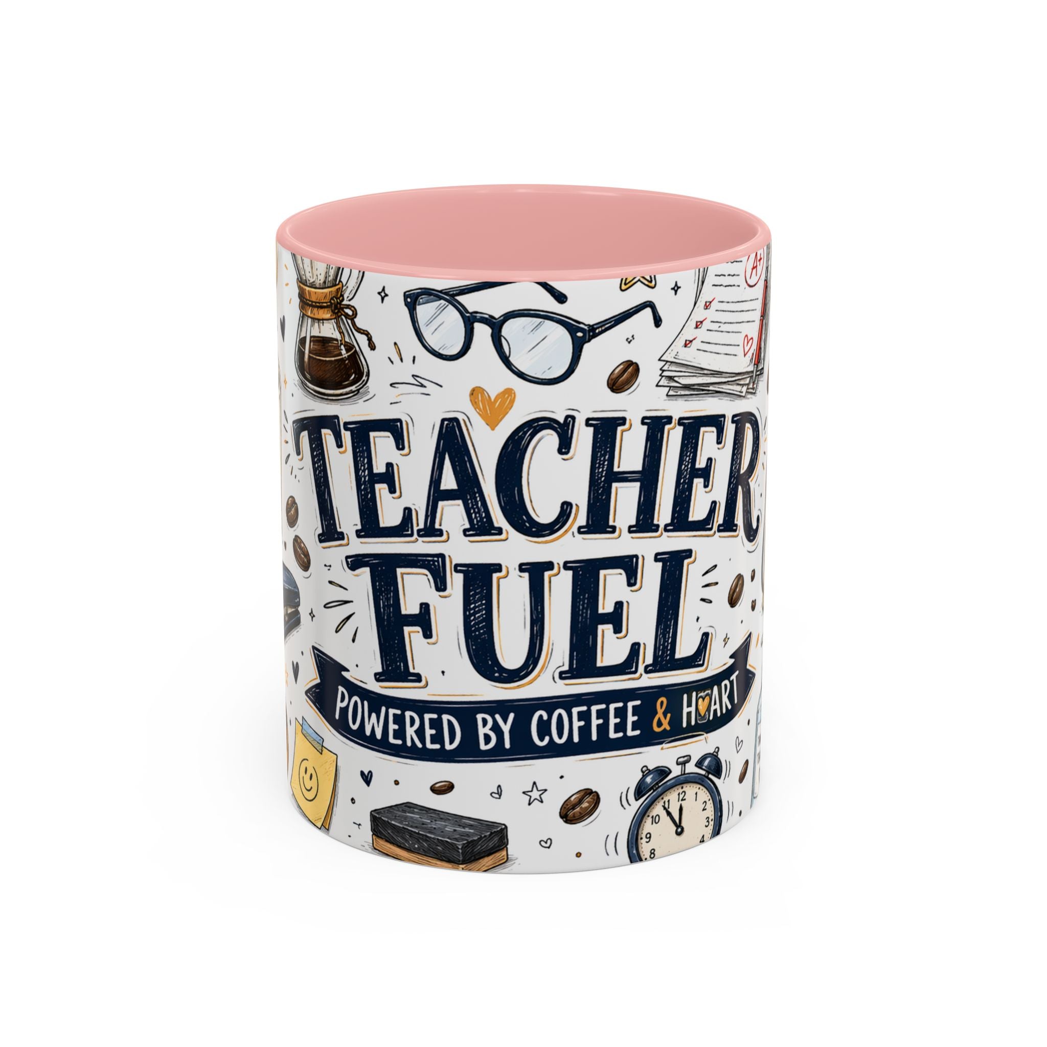 Teacher Fuel Coffee Mug | Powered by Coffee and Wine Funny Gift | Accent Color Ceramic 11oz 15oz