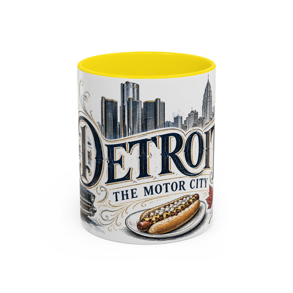 Detroit Coffee Mug | United States Travel Souvenir | Vintage Illustrated City Gift | 11 oz 15 oz Accent Mug