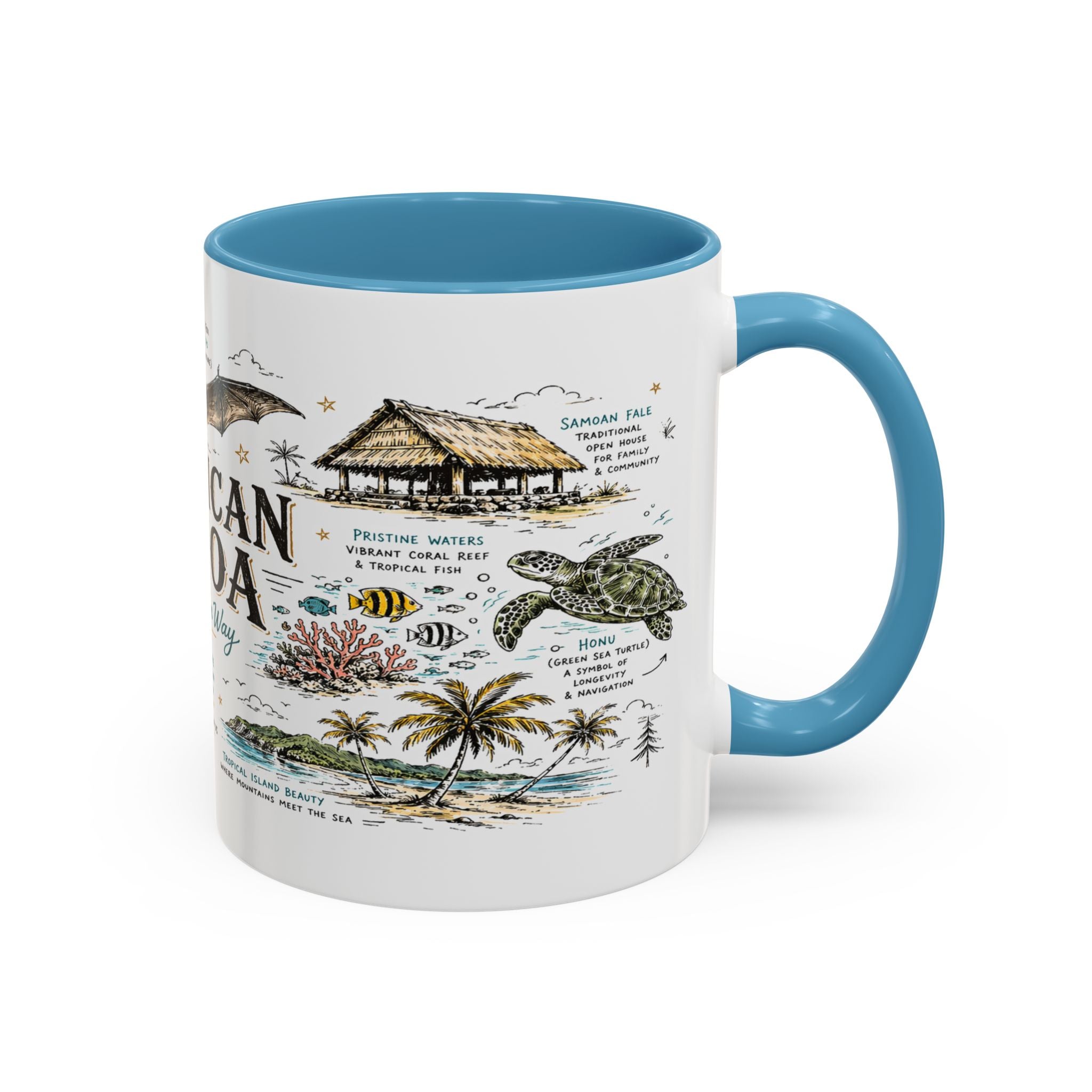 American Samoa National Park Coffee Mug | Pacific Island Rainforest Reef Gift | Accent Color Ceramic 11oz 15oz