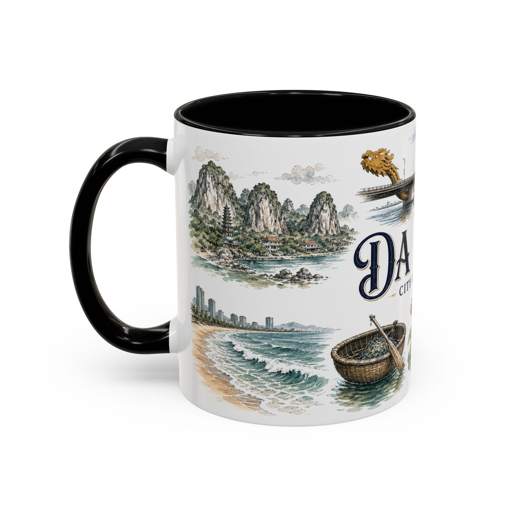 Da Nang Coffee Mug | Vietnam Travel Souvenir | Vintage Illustrated City Gift | 11 oz 15 oz Accent Mug