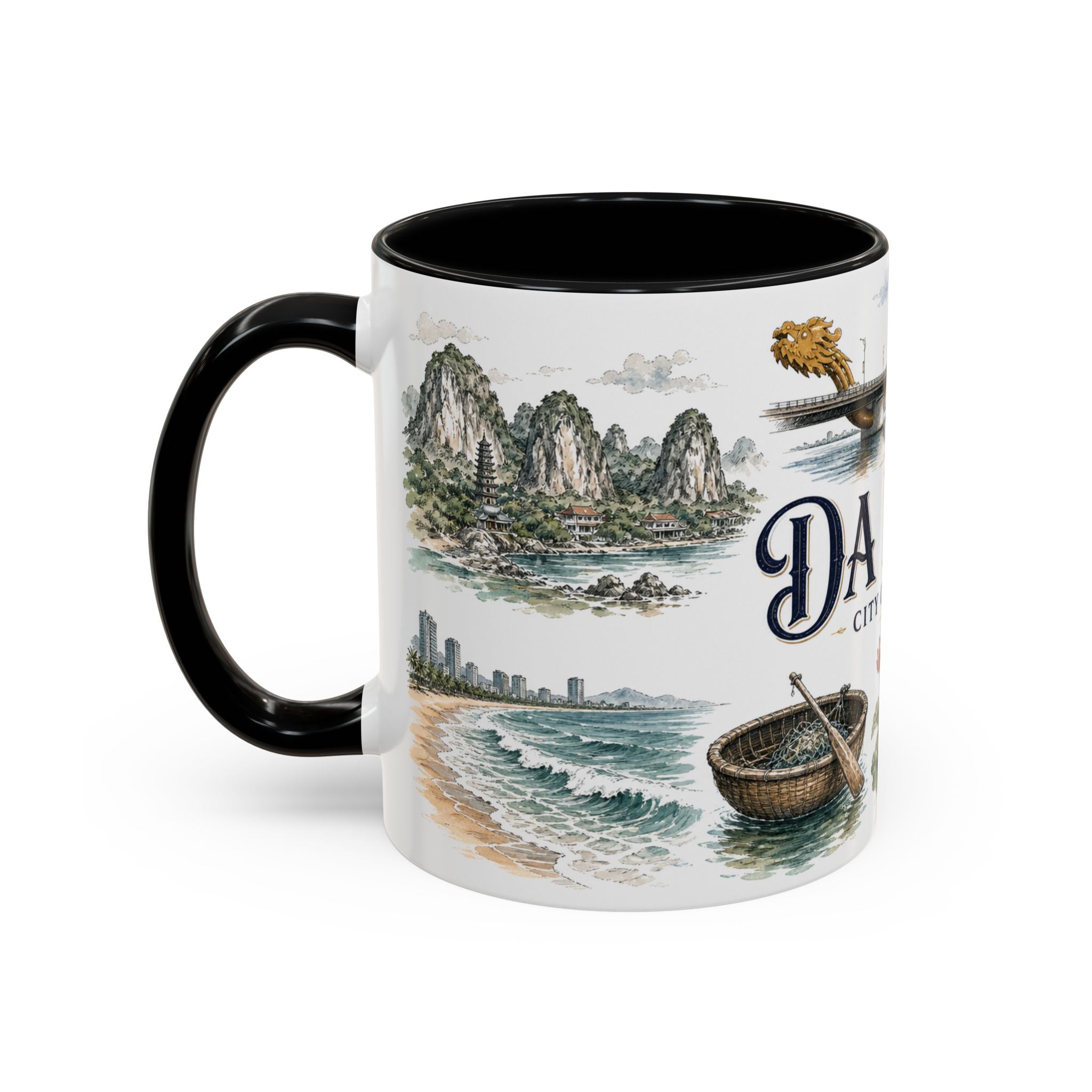 Da Nang Coffee Mug | Vietnam Travel Souvenir | Vintage Illustrated City Gift | 11 oz 15 oz Accent Mug