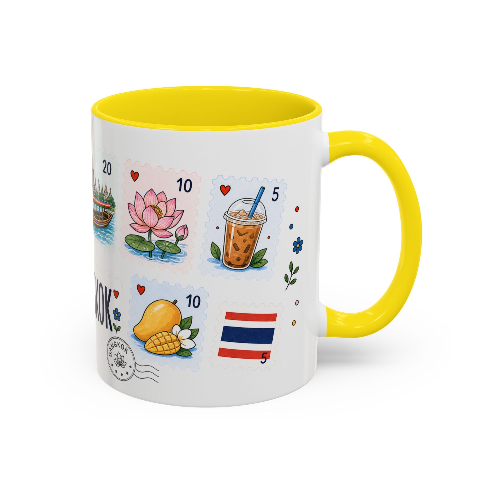 Bangkok Coffee Mug | Postage Stamp Collage Mug | Travel Souvenir Accent Cup 11oz 15oz