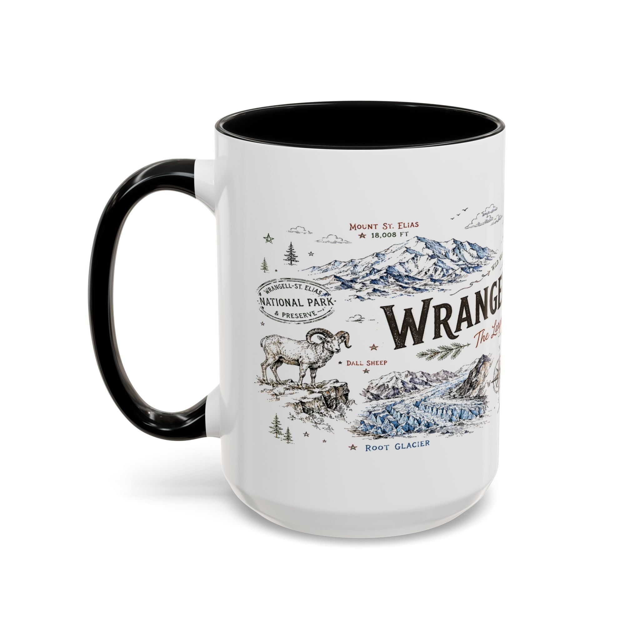 Wrangell-St. Elias National Park Coffee Mug | Alaska Wilderness Climbing Gift | Accent Color Ceramic 11oz 15oz
