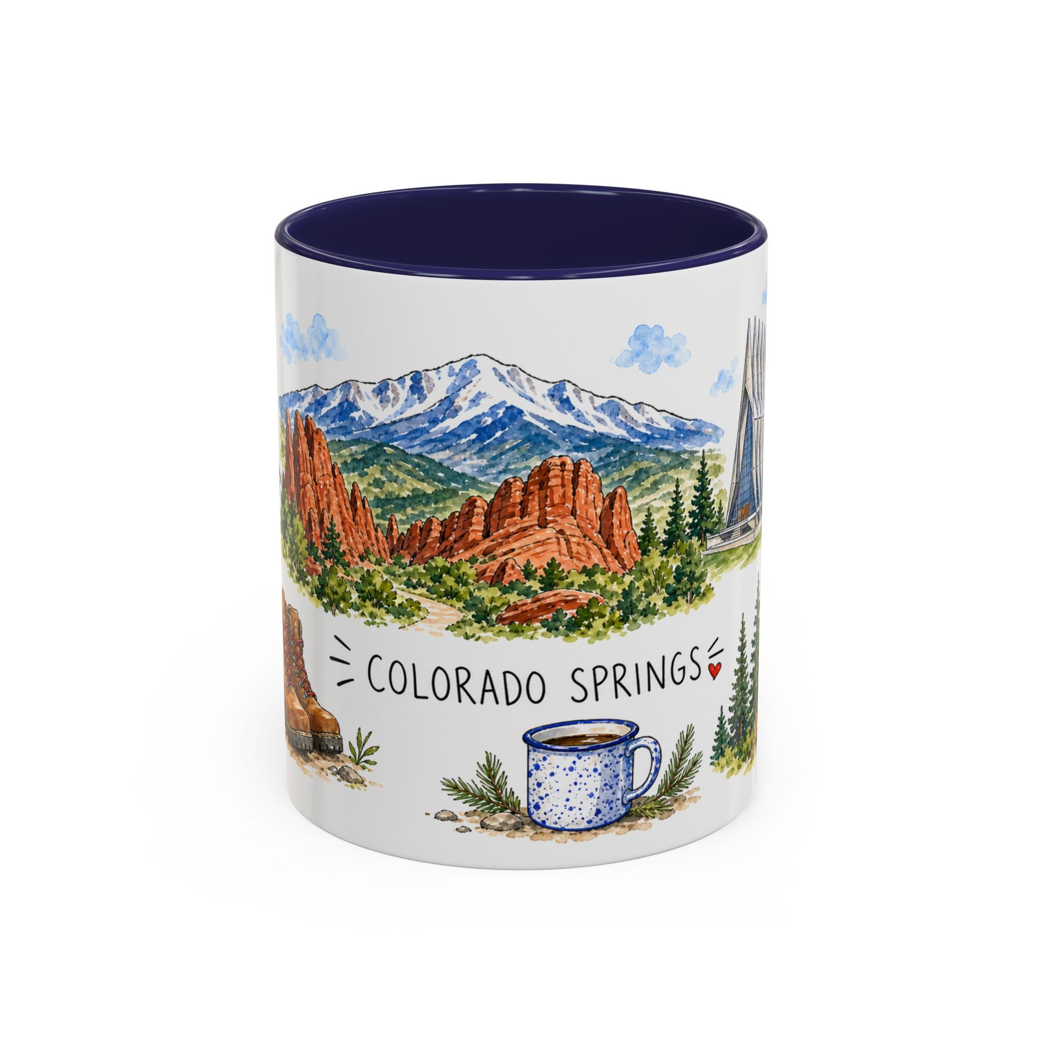 Colorado Springs Illustrated Travel Mug | City Souvenir Accent Coffee Mug | 11oz 15oz Ceramic Cup