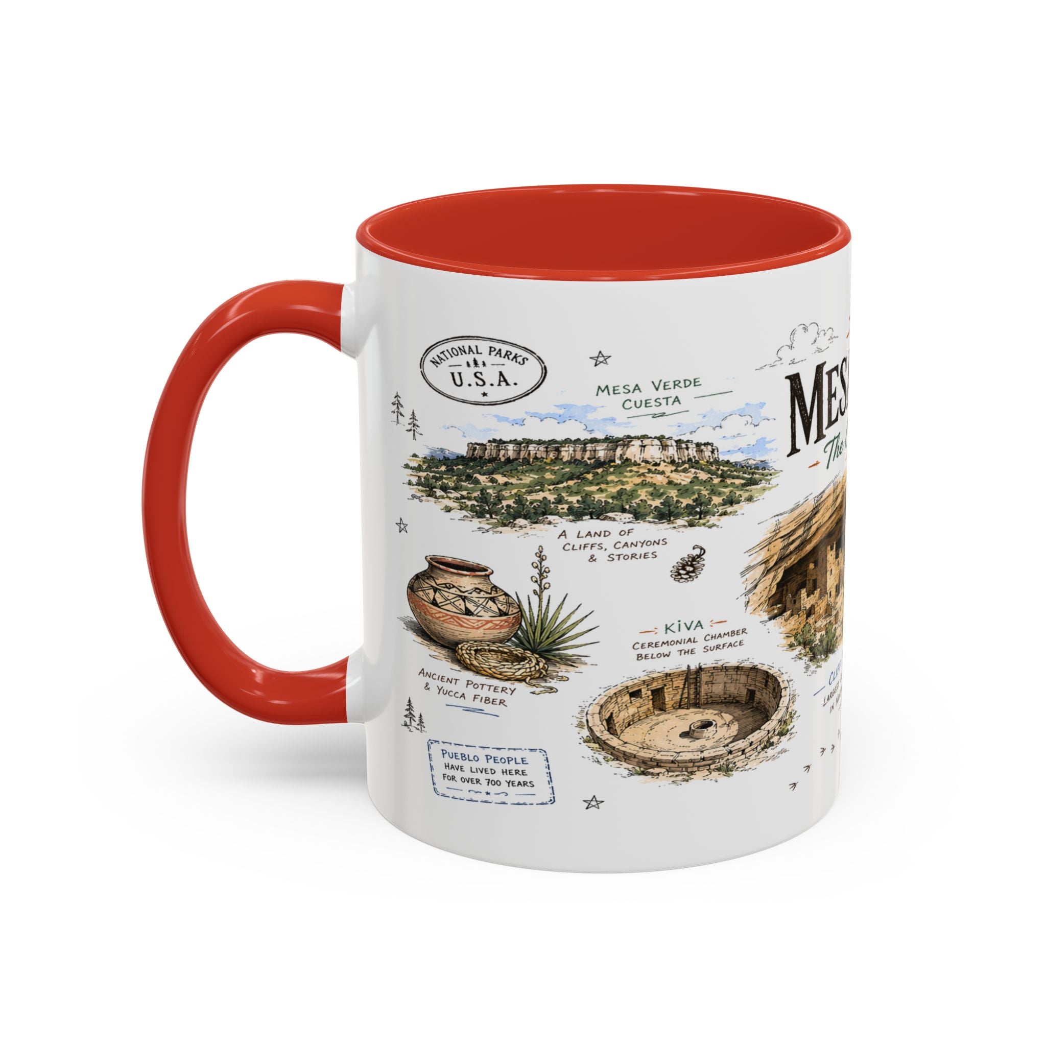 Mesa Verde National Park Coffee Mug | Colorado Ancient Cliff Dwellings Gift | Accent Color Ceramic 11oz 15oz