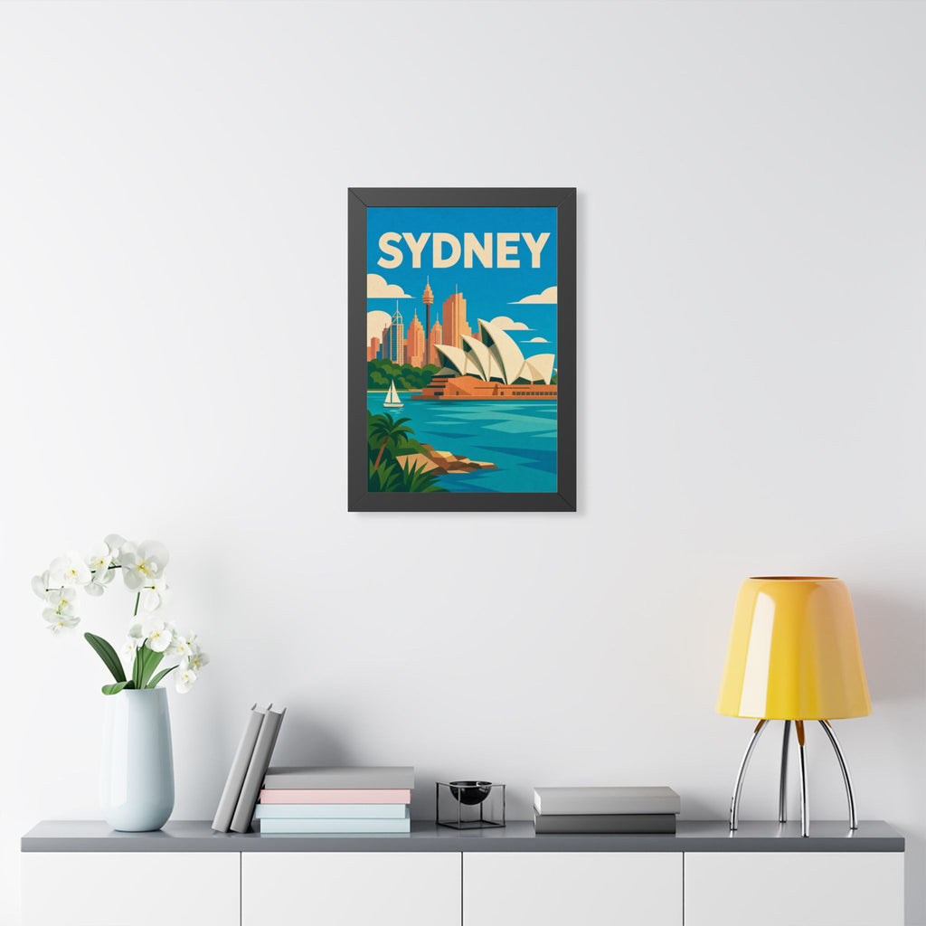 Sydney Opera House Australia Framed Poster | Vintage Travel Wall Art | Black Walnut White Frame | 16x24 20x30