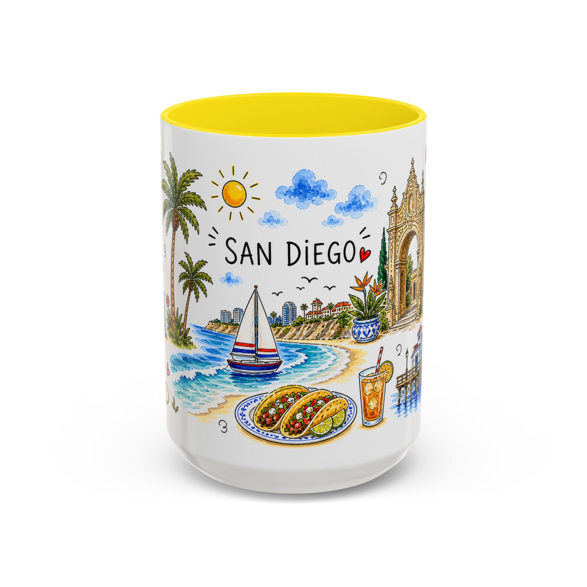 San Diego Illustrated Travel Mug | City Souvenir Accent Coffee Mug | 11oz 15oz Ceramic Cup