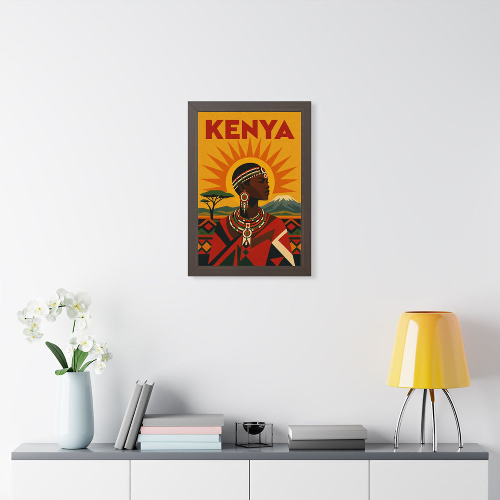 Kenya Culture Kenya Framed Poster | Vintage Travel Wall Art | Black Walnut White Frame | 16x24 20x30