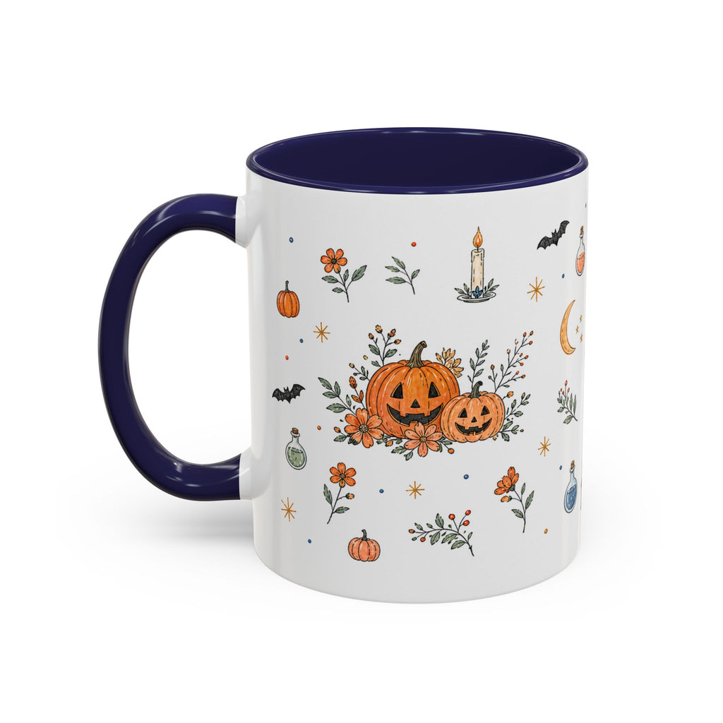 Black Cat Halloween Mug | Pumpkin Moon Watercolor Gift | Spooky Accent Cup 11oz 15oz