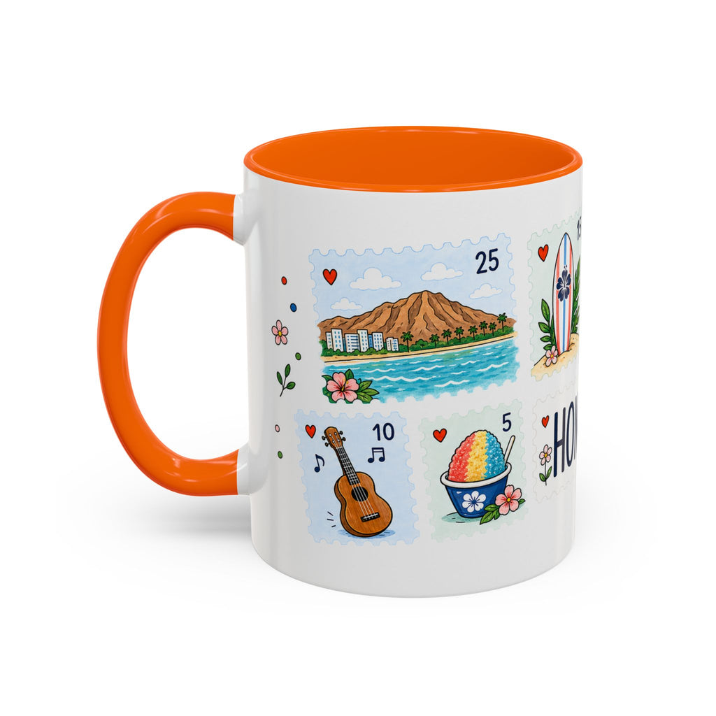 Honolulu Coffee Mug | Postage Stamp Collage Mug | Travel Souvenir Accent Cup 11oz 15oz