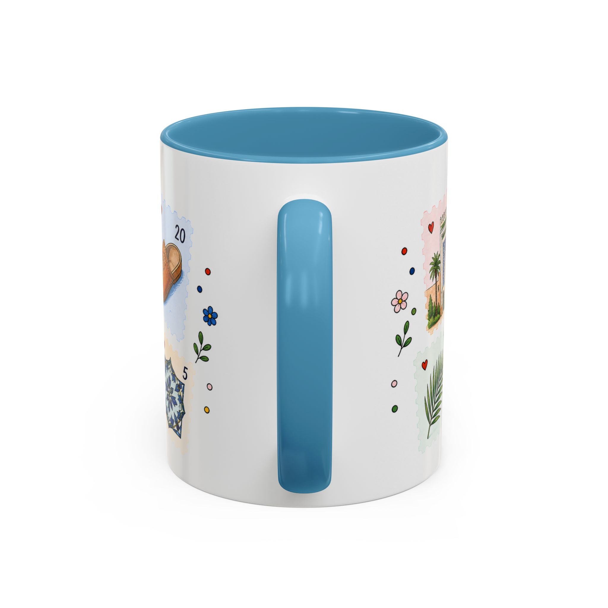 Fez Coffee Mug | Postage Stamp Collage Mug | Travel Souvenir Accent Cup 11oz 15oz