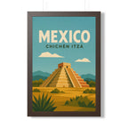 Chichén Itzá Mexico Framed Poster | Vintage Travel Wall Art | Black Walnut White Frame | 16x24 20x30