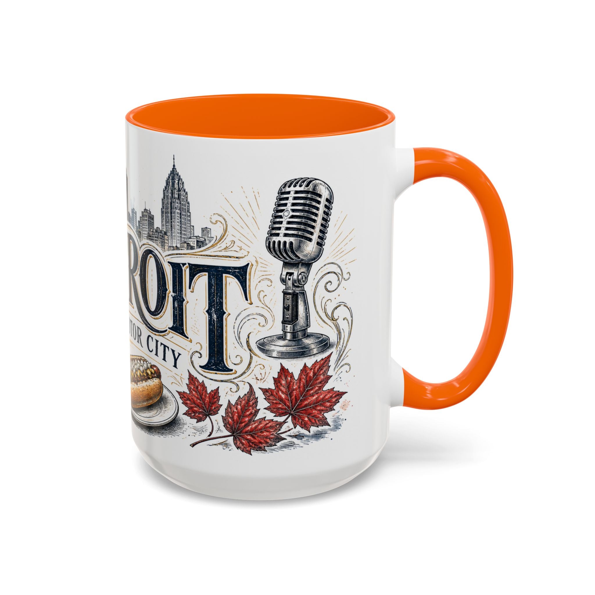 Detroit Coffee Mug | United States Travel Souvenir | Vintage Illustrated City Gift | 11 oz 15 oz Accent Mug