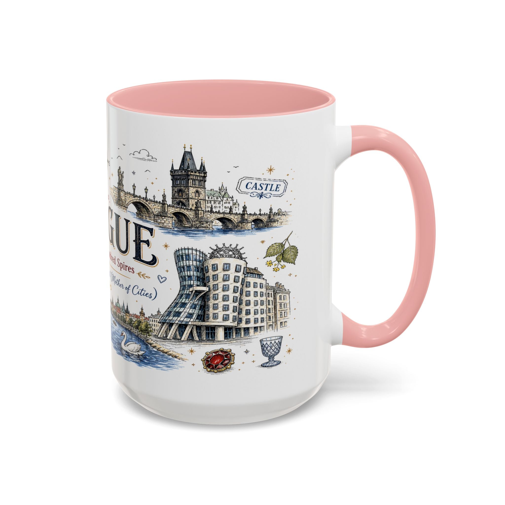 Prague Coffee Mug | Czech Republic Souvenir Travel Gift | Accent Color Ceramic 11oz 15oz