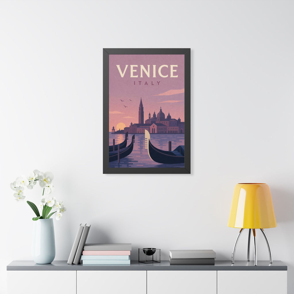 Venice Italy Framed Poster | Vintage Travel Wall Art | Black Walnut White Frame | 16x24 20x30