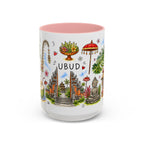 Ubud Illustrated Travel Mug | City Souvenir Accent Coffee Mug | 11oz 15oz Ceramic Cup