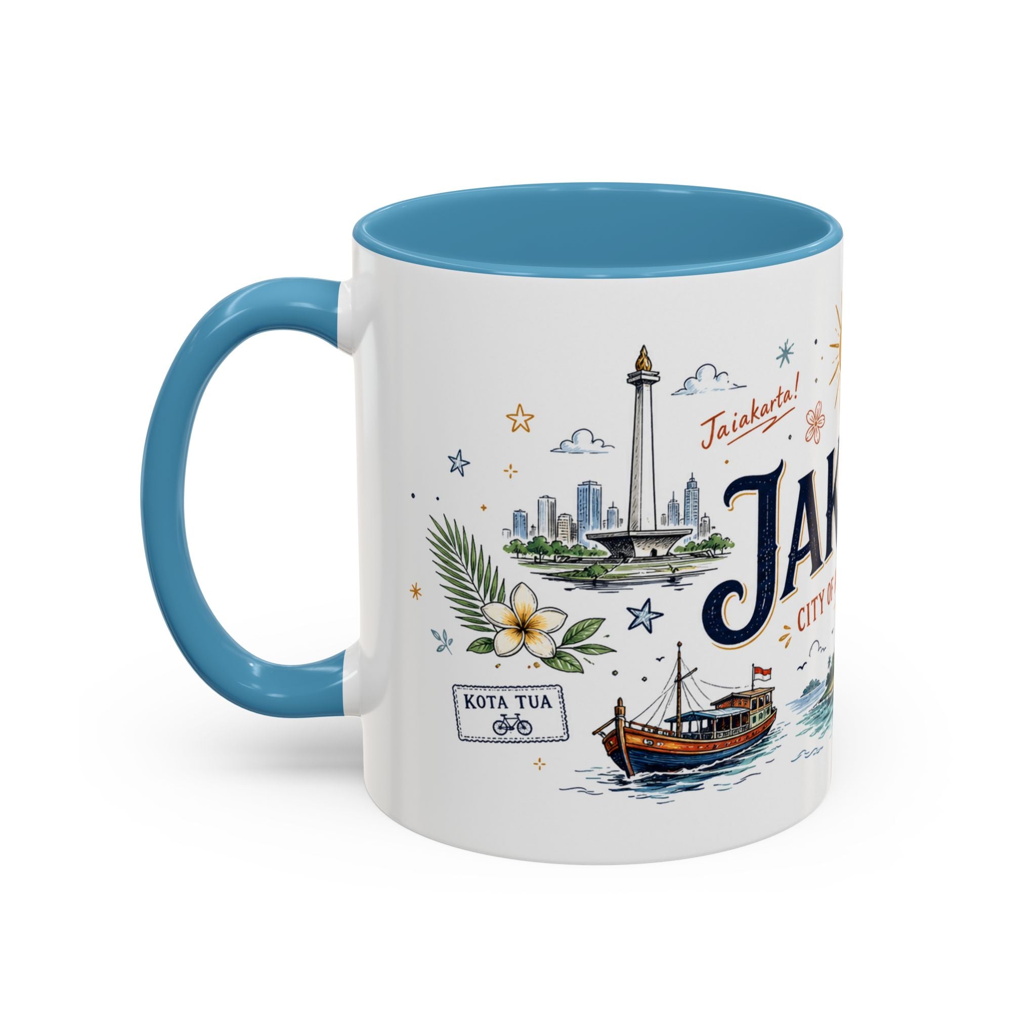 Jakarta Coffee Mug | Indonesia Souvenir Travel Gift | Accent Color Ceramic 11oz 15oz